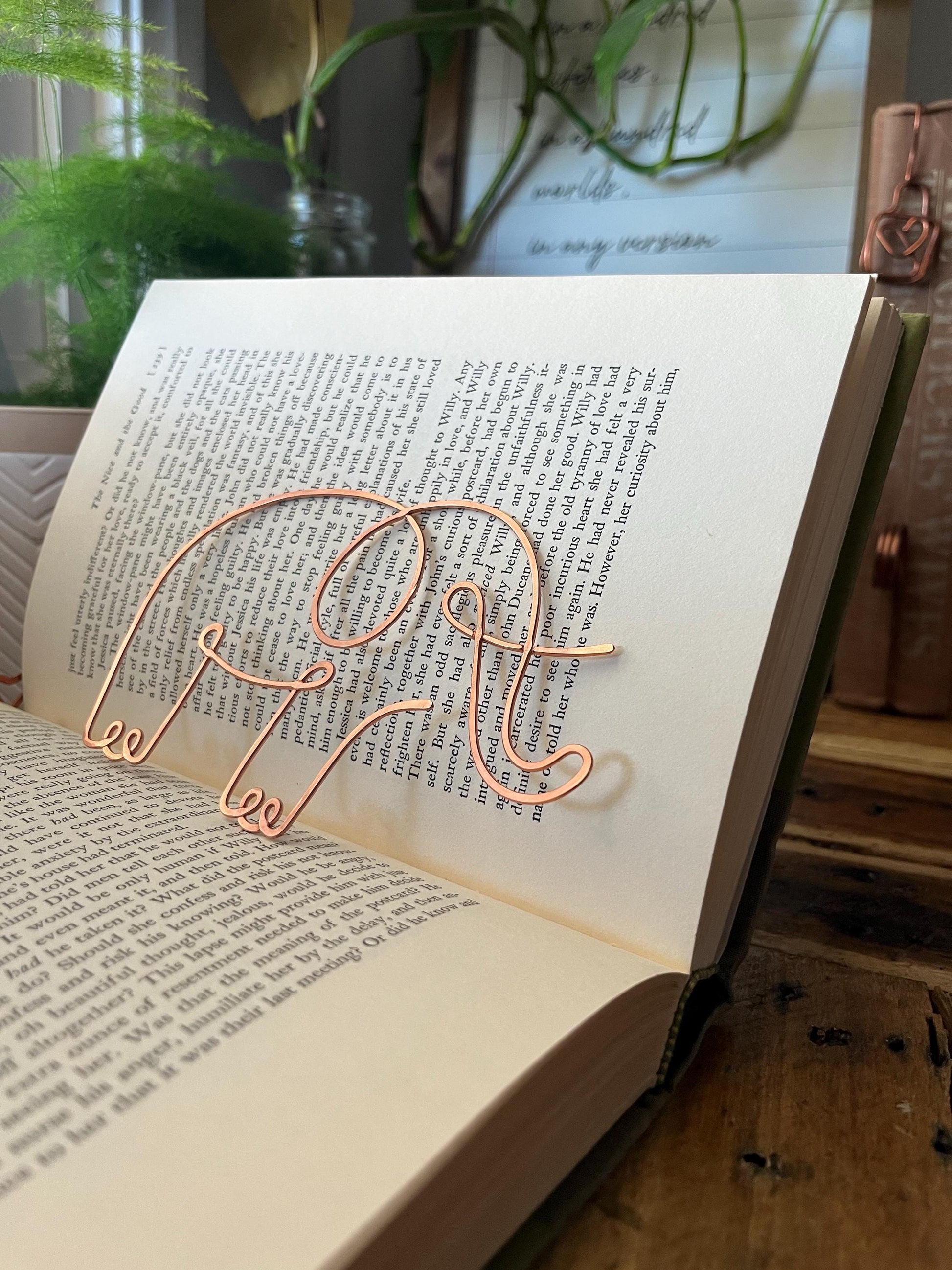 Elephant Bookmark | Handmade Copper Wire Line Art | Good Luck Charm | Notebook Stationary | Reading Journal Accessories | Book Jewelry Gift