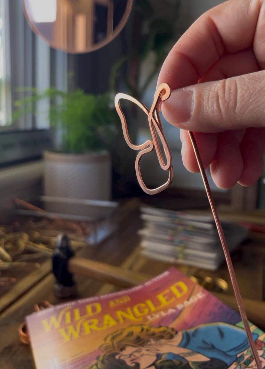 Butterfly Bookmark | Book Hook | Handmade Salvaged Copper Wire Line Art | Reading Journal Accessories | Notebook Stationary | Book Jewelry