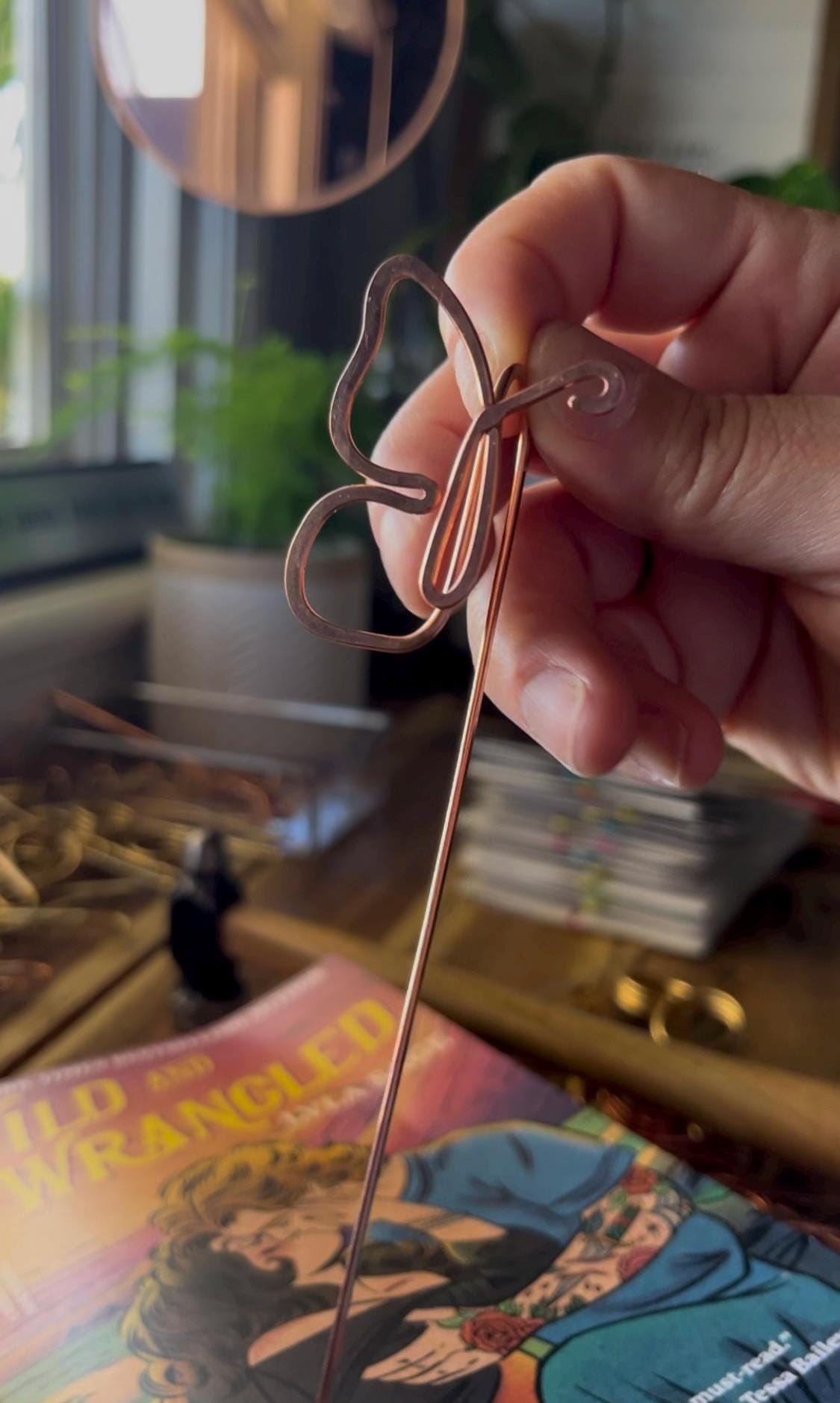 Butterfly Bookmark | Book Hook | Handmade Salvaged Copper Wire Line Art | Reading Journal Accessories | Notebook Stationary | Book Jewelry