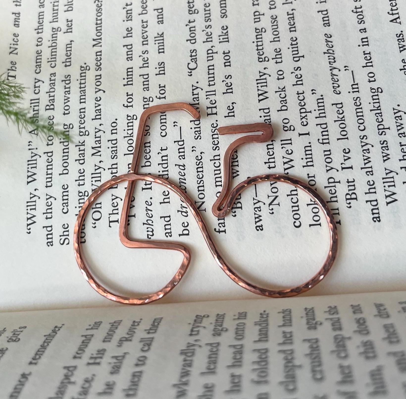Bicyclist Bike Peloton Cyclist Bookmark | Handmade Copper Wire Line Art | Reading Accessories | Notebook Journal Stationary | Bookworm Gift