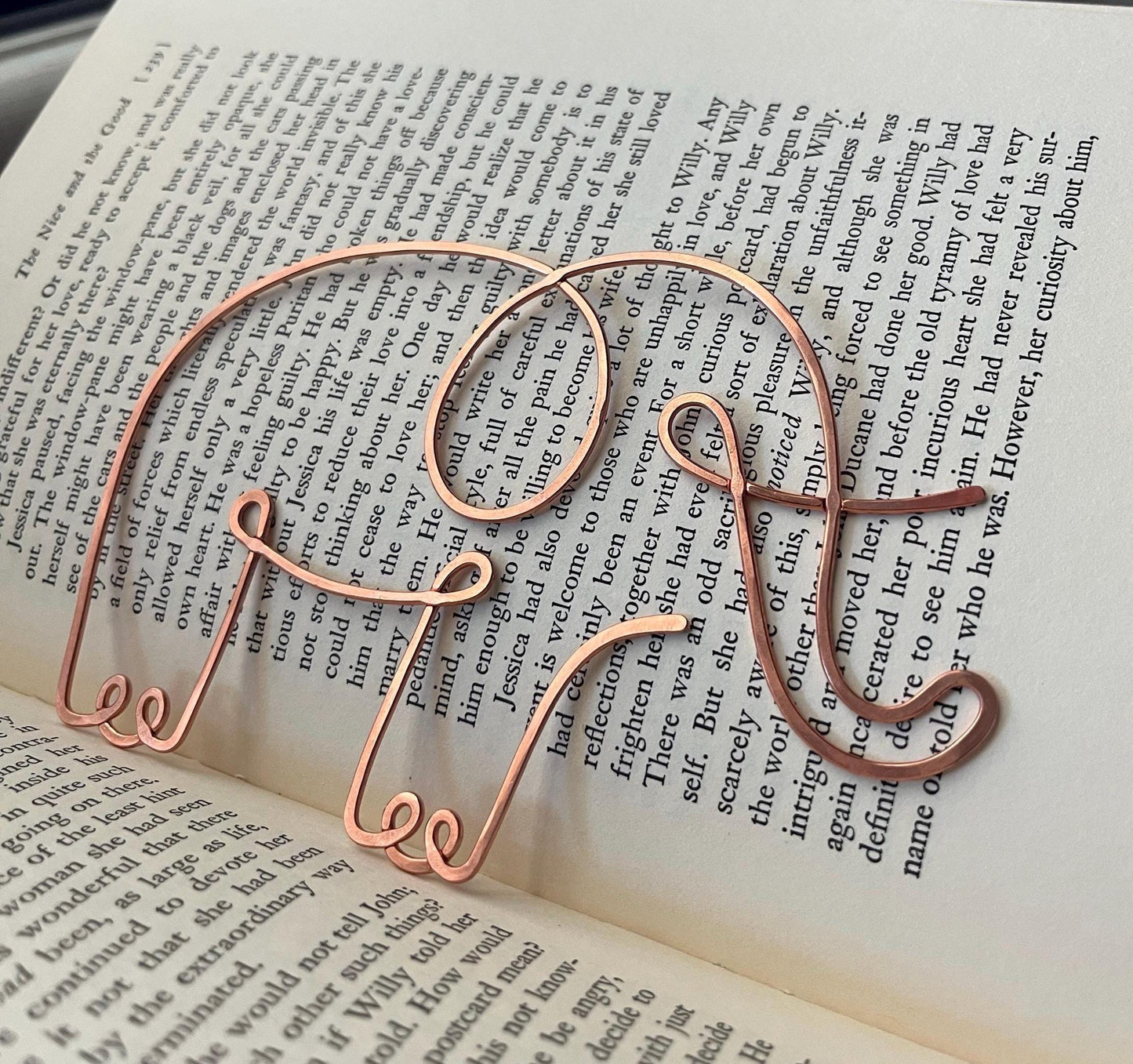Elephant Bookmark | Handmade Copper Wire Line Art | Good Luck Charm | Notebook Stationary | Reading Journal Accessories | Book Jewelry Gift