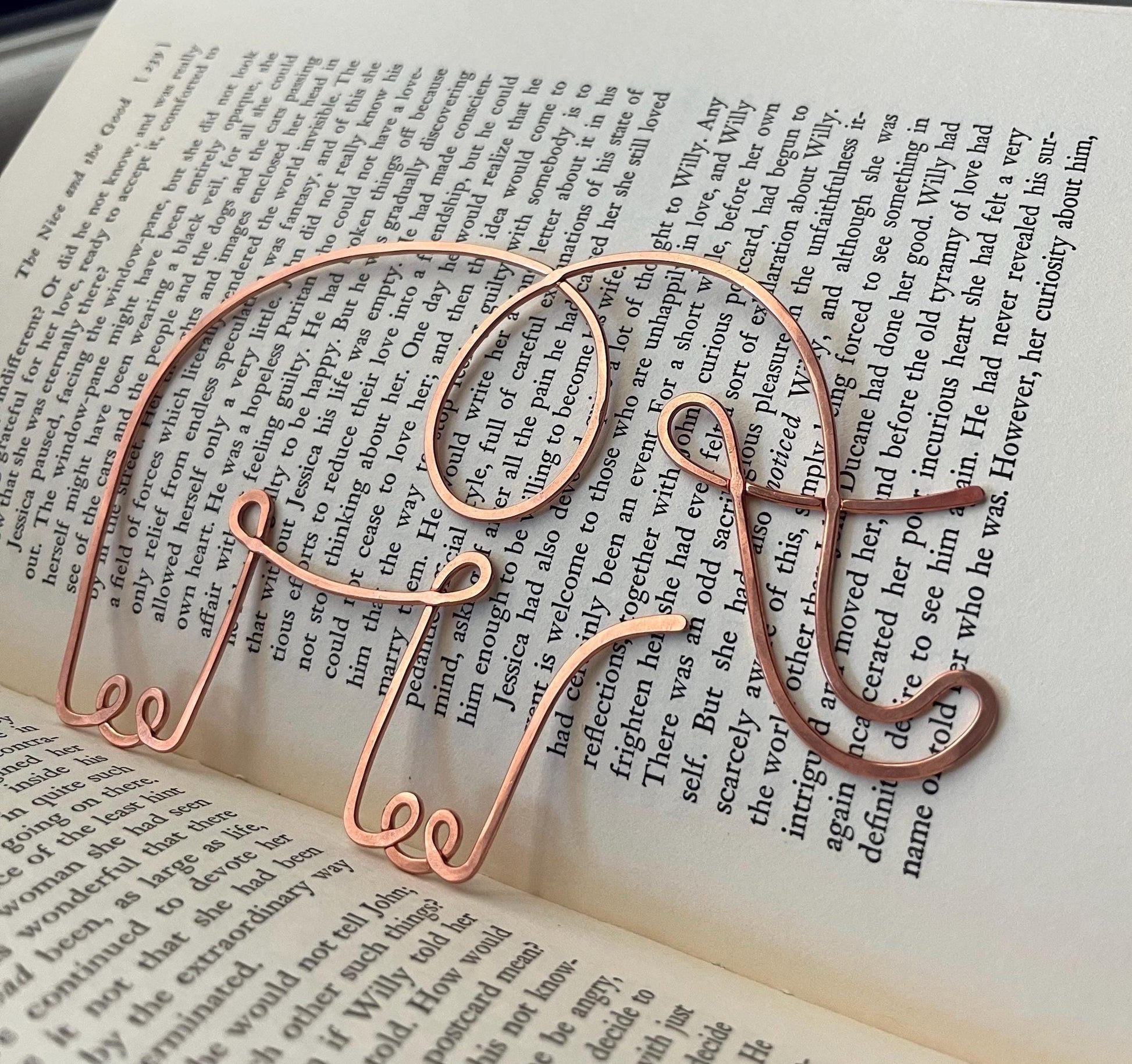 Elephant Bookmark | Handmade Copper Wire Line Art | Good Luck Charm | Notebook Stationary | Reading Journal Accessories | Book Jewelry Gift