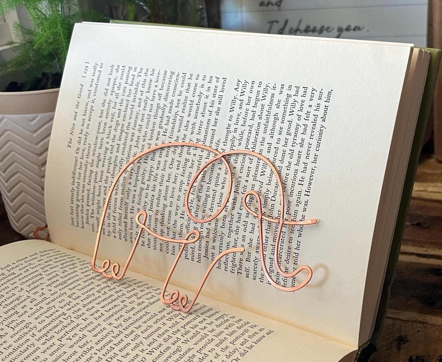 Elephant Bookmark | Handmade Copper Wire Line Art | Good Luck Charm | Notebook Stationary | Reading Journal Accessories | Book Jewelry Gift