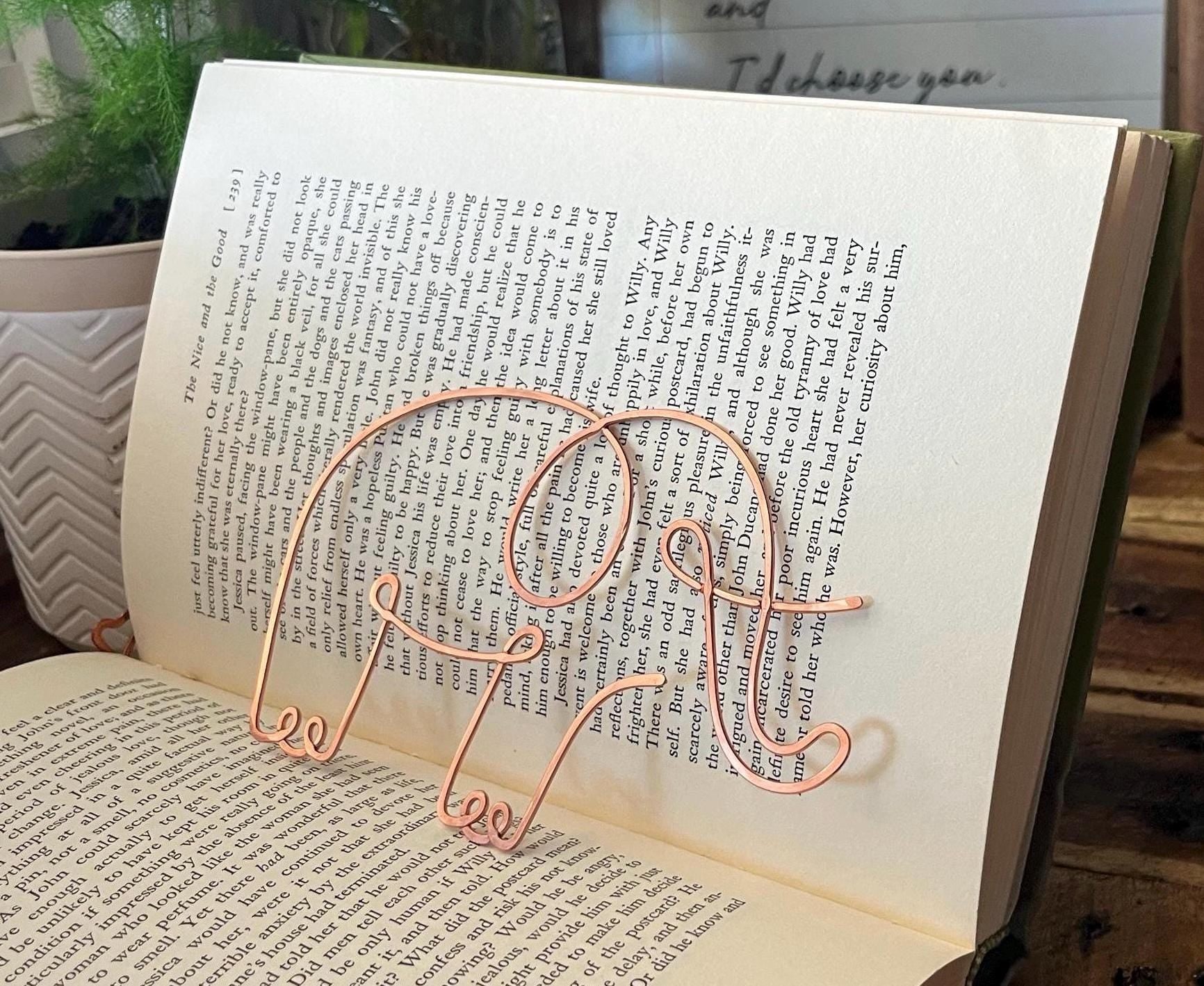 Elephant Bookmark | Handmade Copper Wire Line Art | Good Luck Charm | Notebook Stationary | Reading Journal Accessories | Book Jewelry Gift