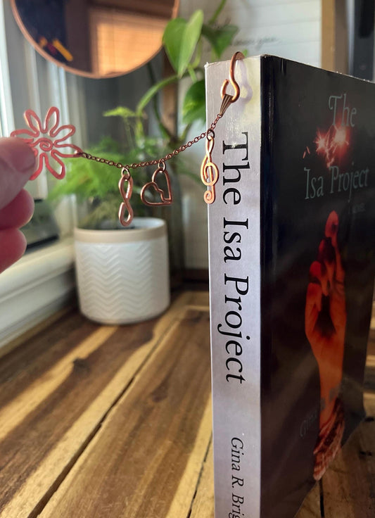 The Isa Project Inspired Bookmark | Charm Chain Book Hook | Handmade Bookish | Book Jewelry | Reading Accessories Daisy Infinity Music Heart
