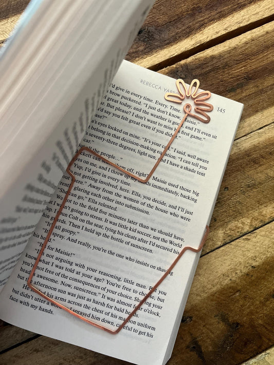 Handmade Copper Flower Pot Bookmark - Bookworm Reading Accessory, Book Jewelry