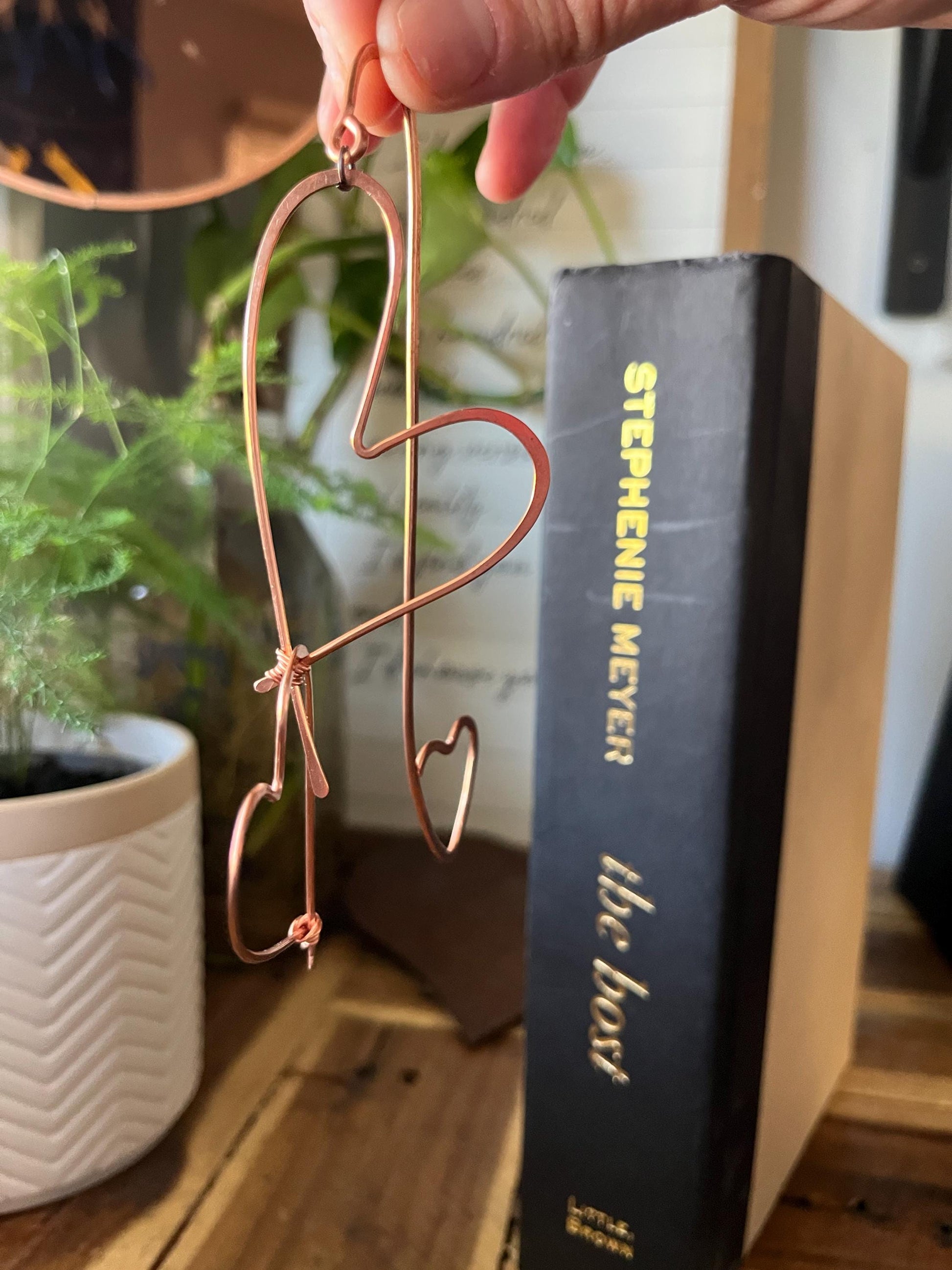 Two Hearts Book Mark Book Hook Handmade Copper Bookmark: Book Jewelry, Bookish Gift for Readers, Book Club, 7 Year Anniversary Gift