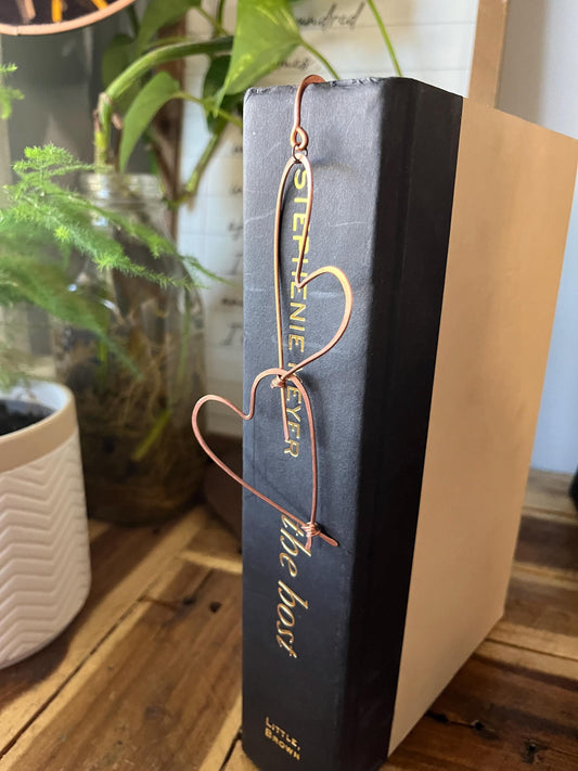 Two Hearts Book Mark Book Hook Handmade Copper Bookmark: Book Jewelry, Bookish Gift for Readers, Book Club, 7 Year Anniversary Gift