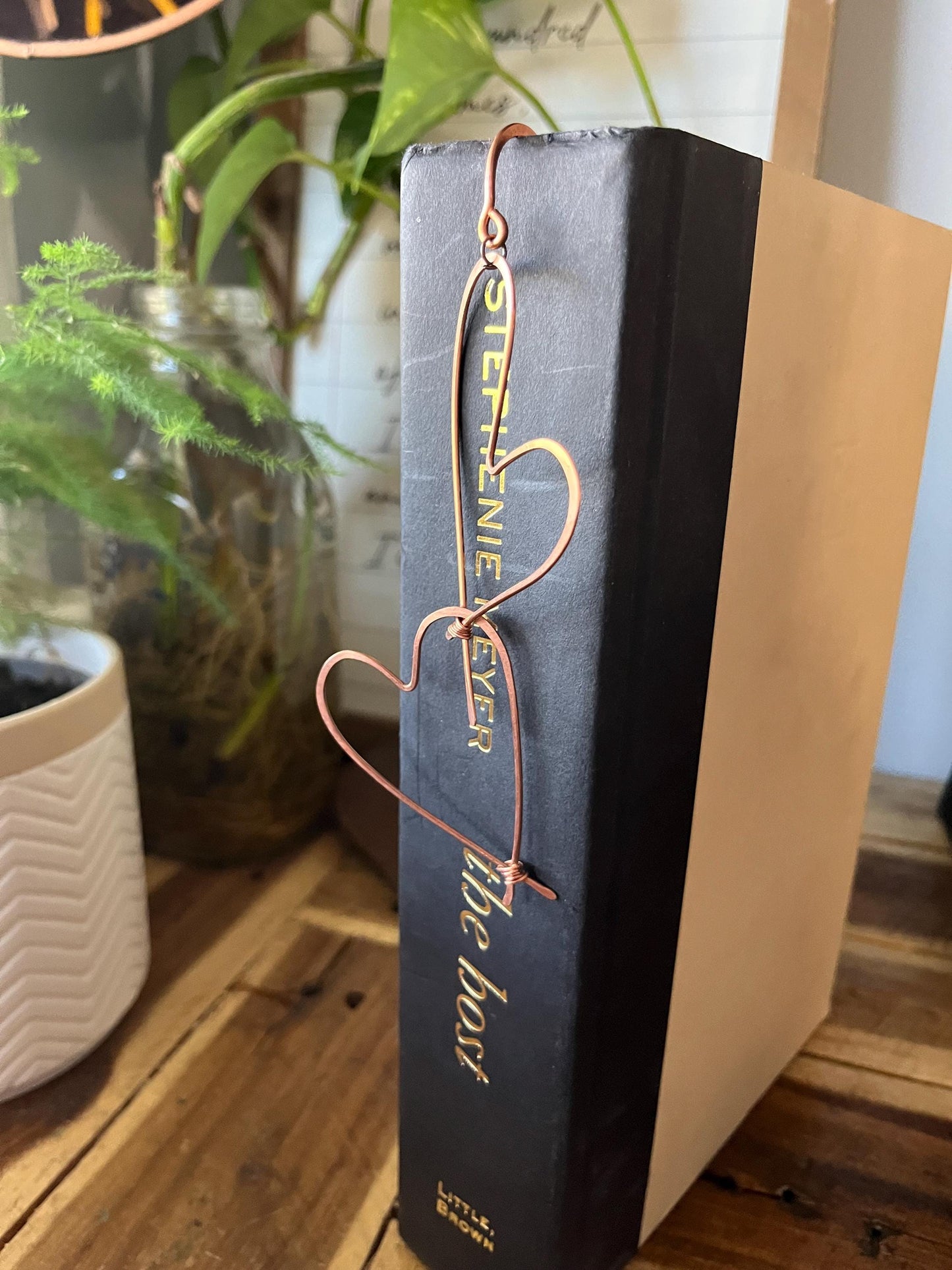 Two Hearts Book Mark Book Hook Handmade Copper Bookmark: Book Jewelry, Bookish Gift for Readers, Book Club, 7 Year Anniversary Gift