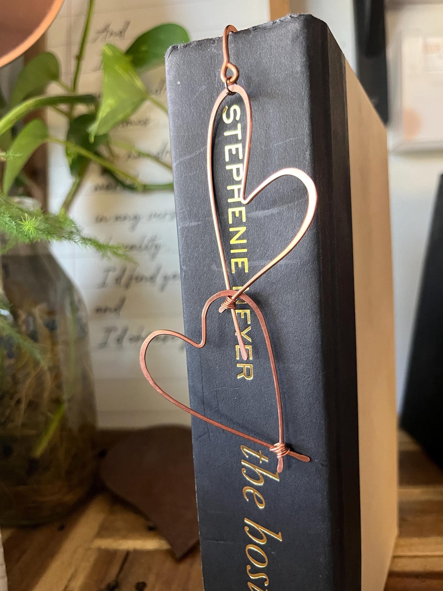 Two Hearts Book Mark Book Hook Handmade Copper Bookmark: Book Jewelry, Bookish Gift for Readers, Book Club, 7 Year Anniversary Gift