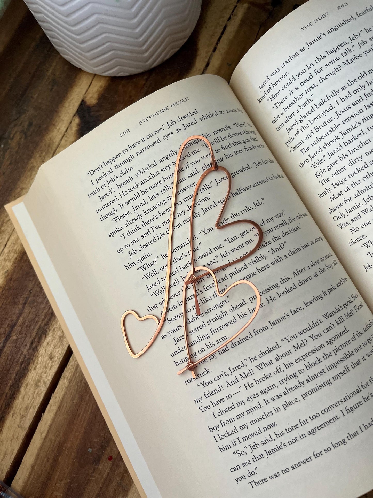 Two Hearts Book Mark Book Hook Handmade Copper Bookmark: Book Jewelry, Bookish Gift for Readers, Book Club, 7 Year Anniversary Gift