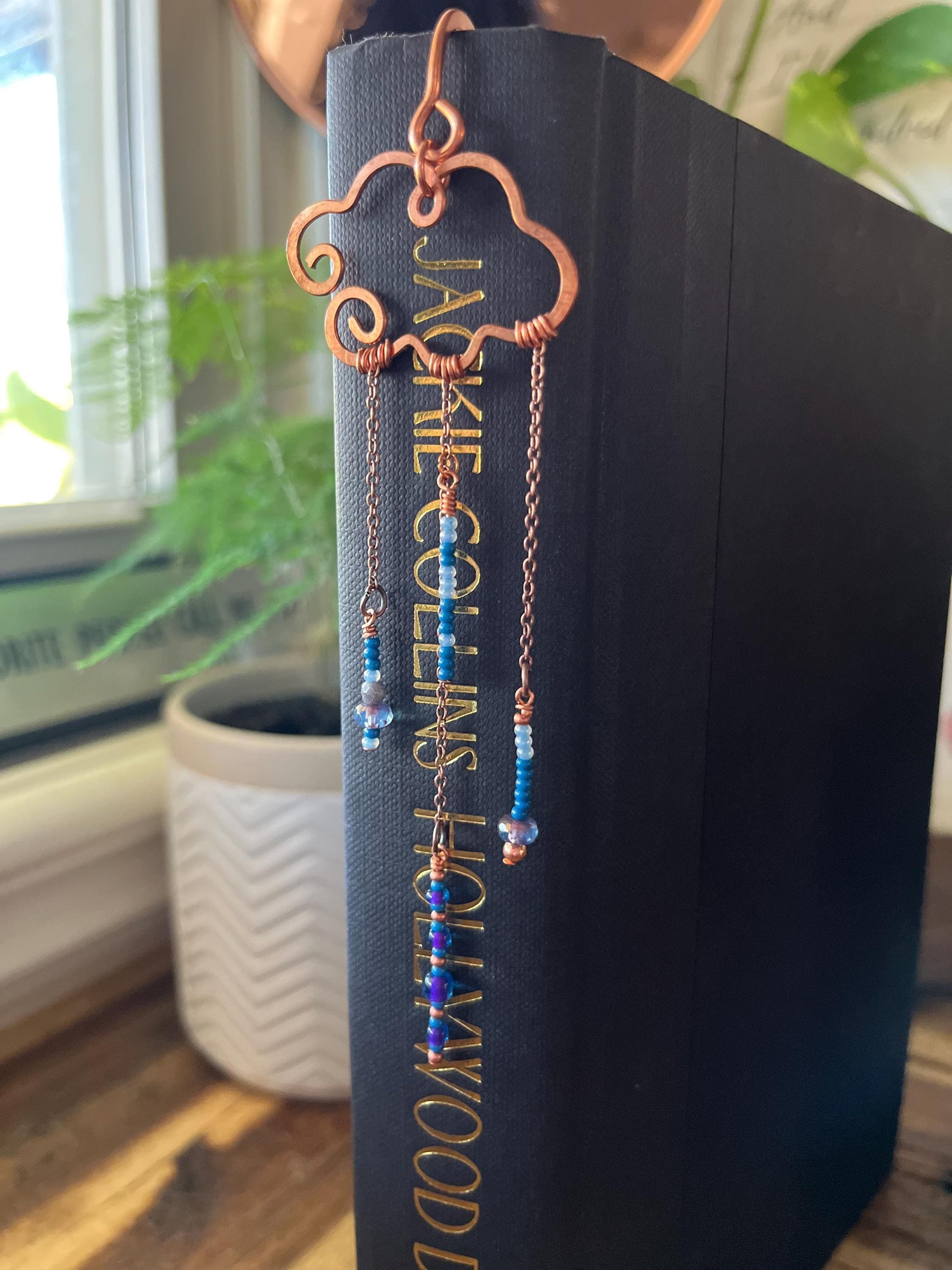 Rain Cloud Bead Book Mark Book Hook Handmade Copper Bookmark: Book Jewelry, Reader Bookish Gift, Book Club, 7 Year Anniversary Gift