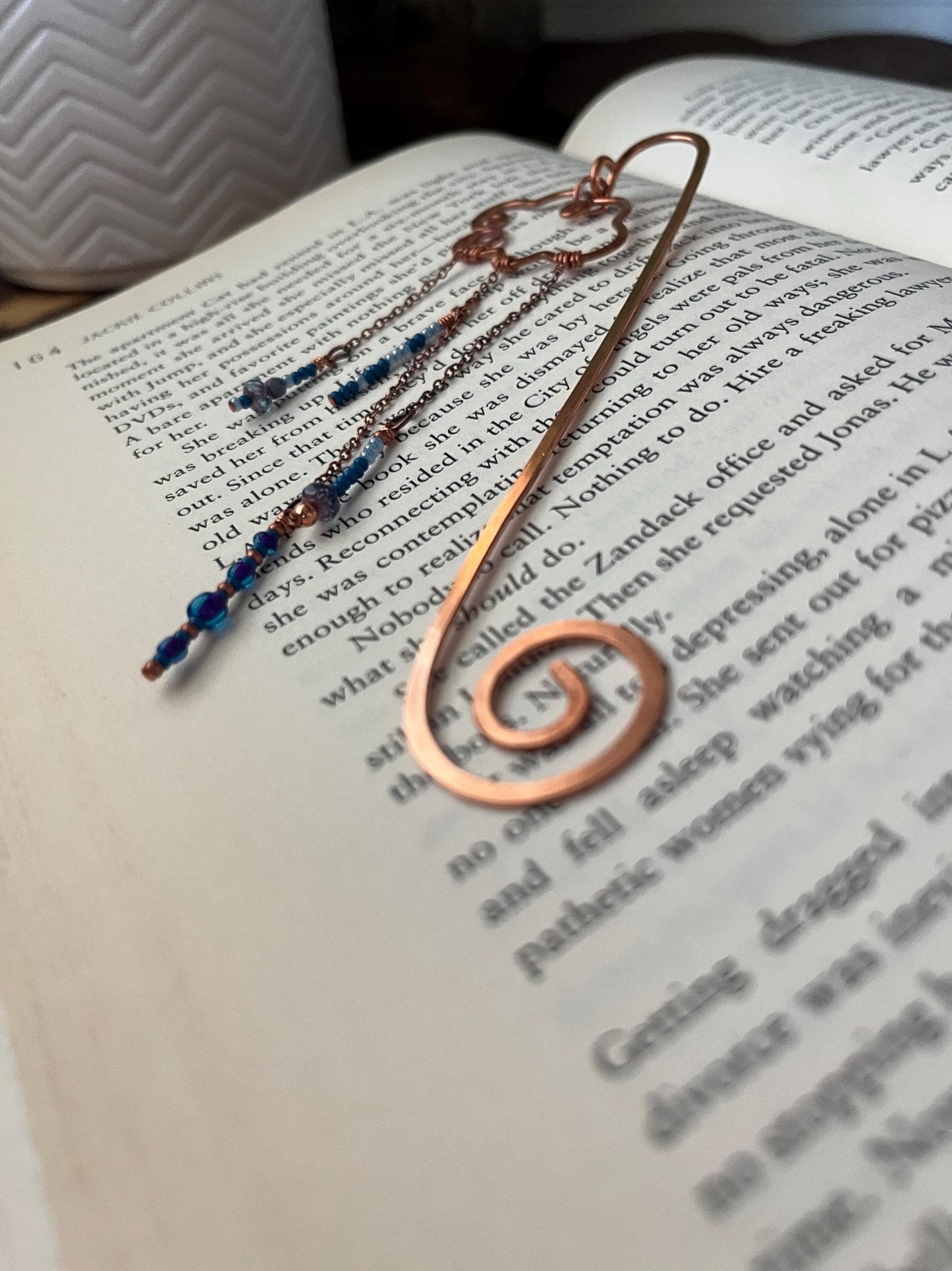 Rain Cloud Bead Book Mark Book Hook Handmade Copper Bookmark: Book Jewelry, Reader Bookish Gift, Book Club, 7 Year Anniversary Gift