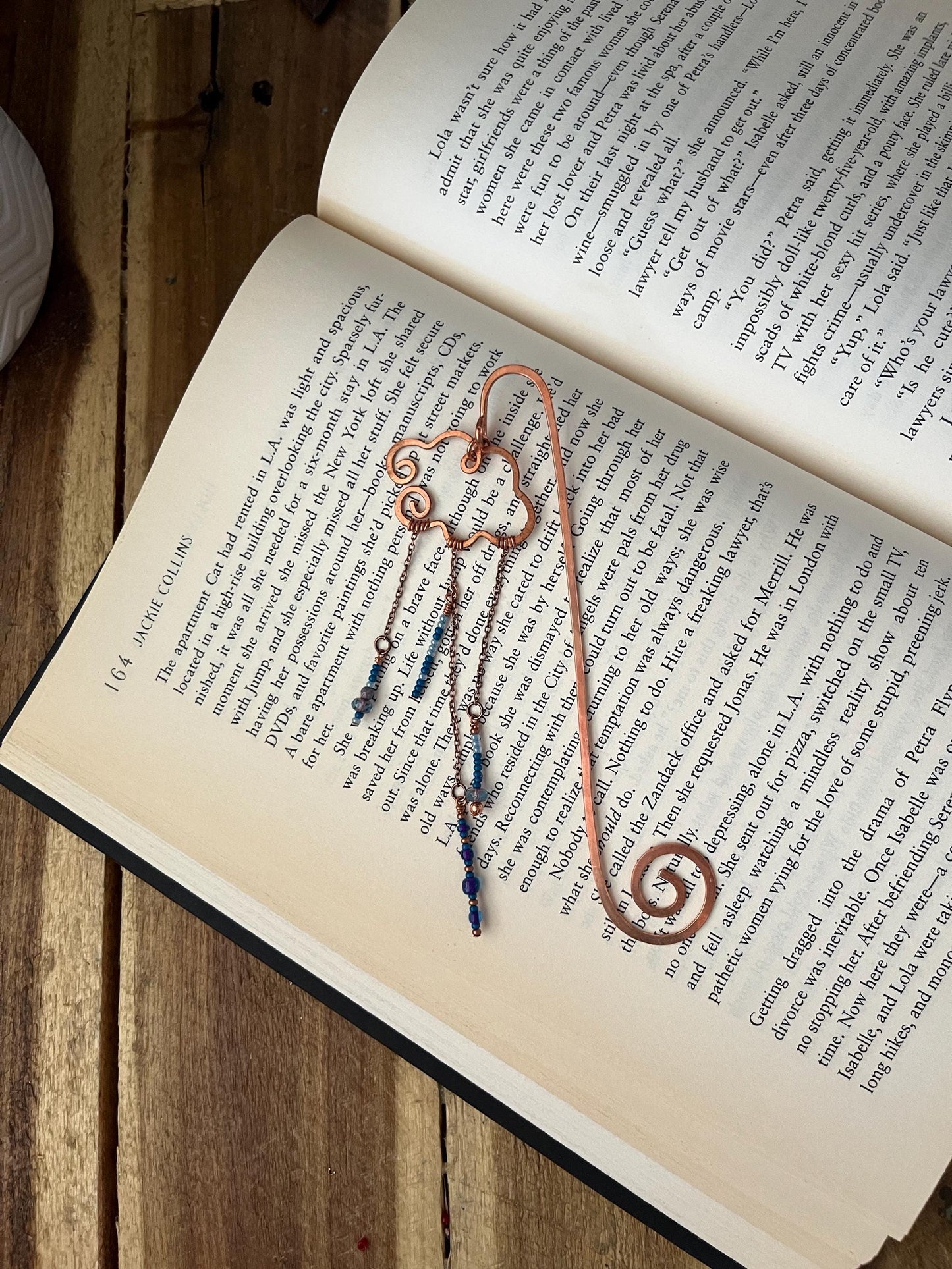 Rain Cloud Bead Book Mark Book Hook Handmade Copper Bookmark: Book Jewelry, Reader Bookish Gift, Book Club, 7 Year Anniversary Gift