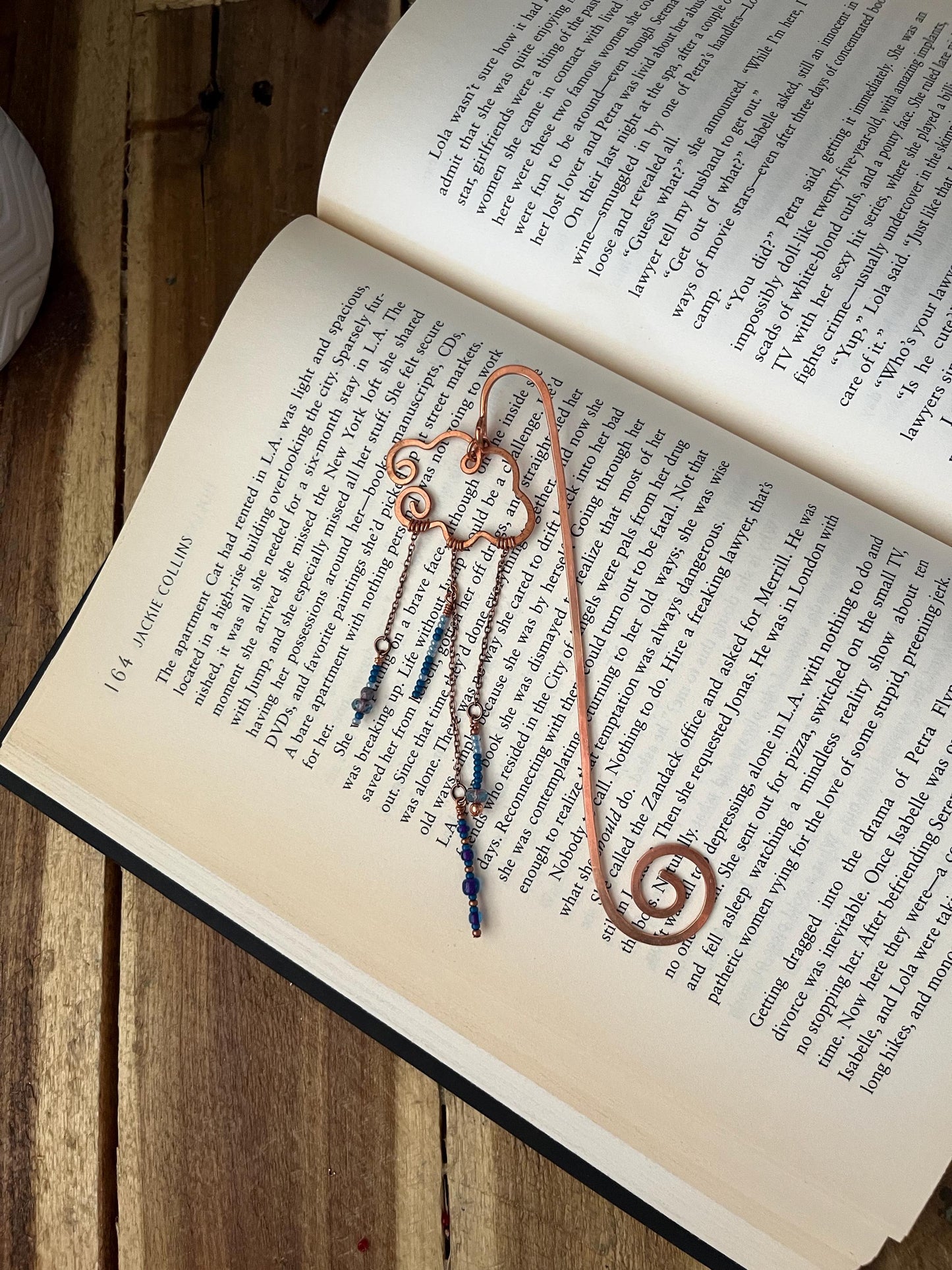Rain Cloud Bead Book Mark Book Hook Handmade Copper Bookmark: Book Jewelry, Reader Bookish Gift, Book Club, 7 Year Anniversary Gift