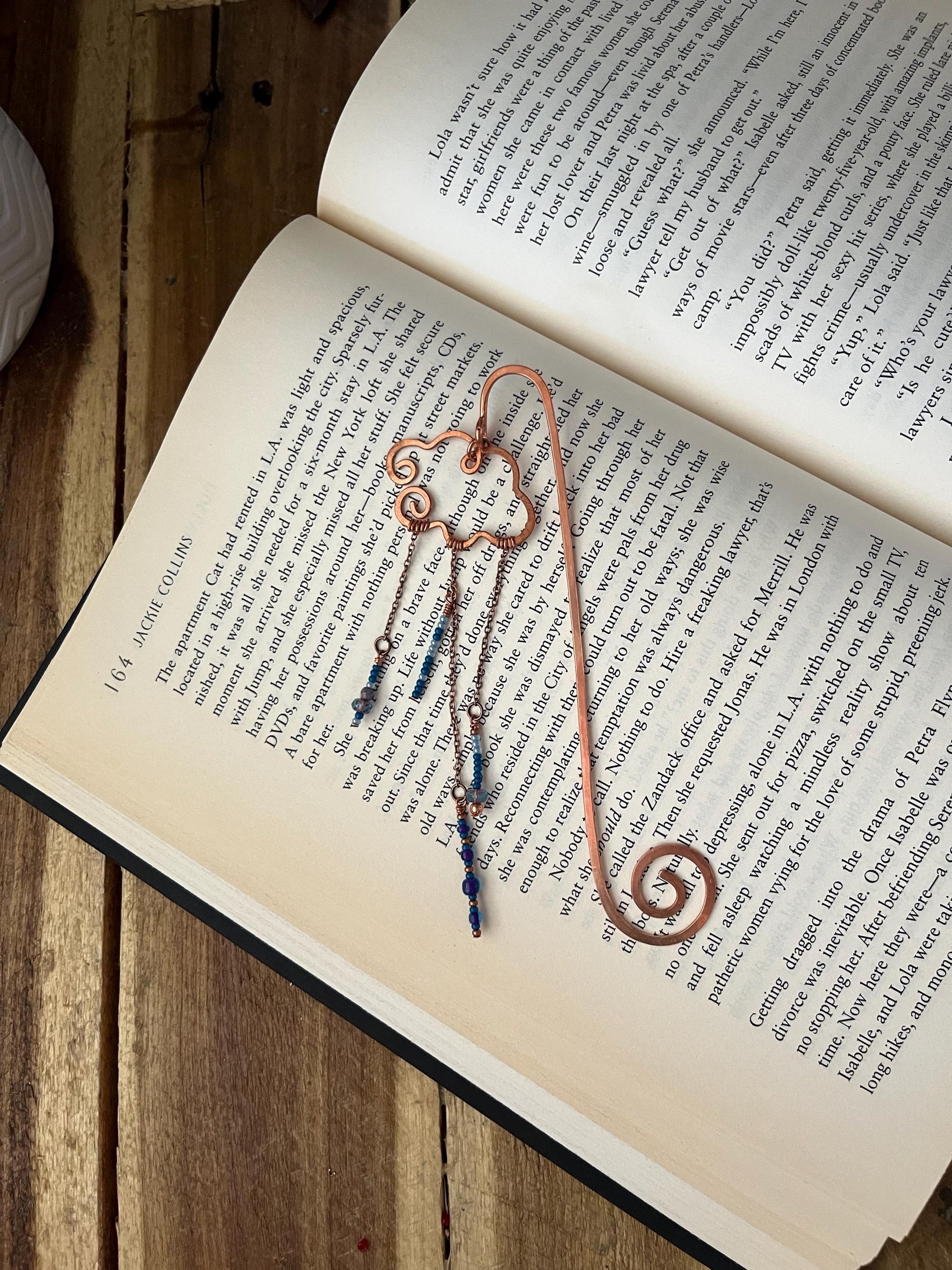 Rain Cloud Bead Book Mark Book Hook Handmade Copper Bookmark: Book Jewelry, Reader Bookish Gift, Book Club, 7 Year Anniversary Gift