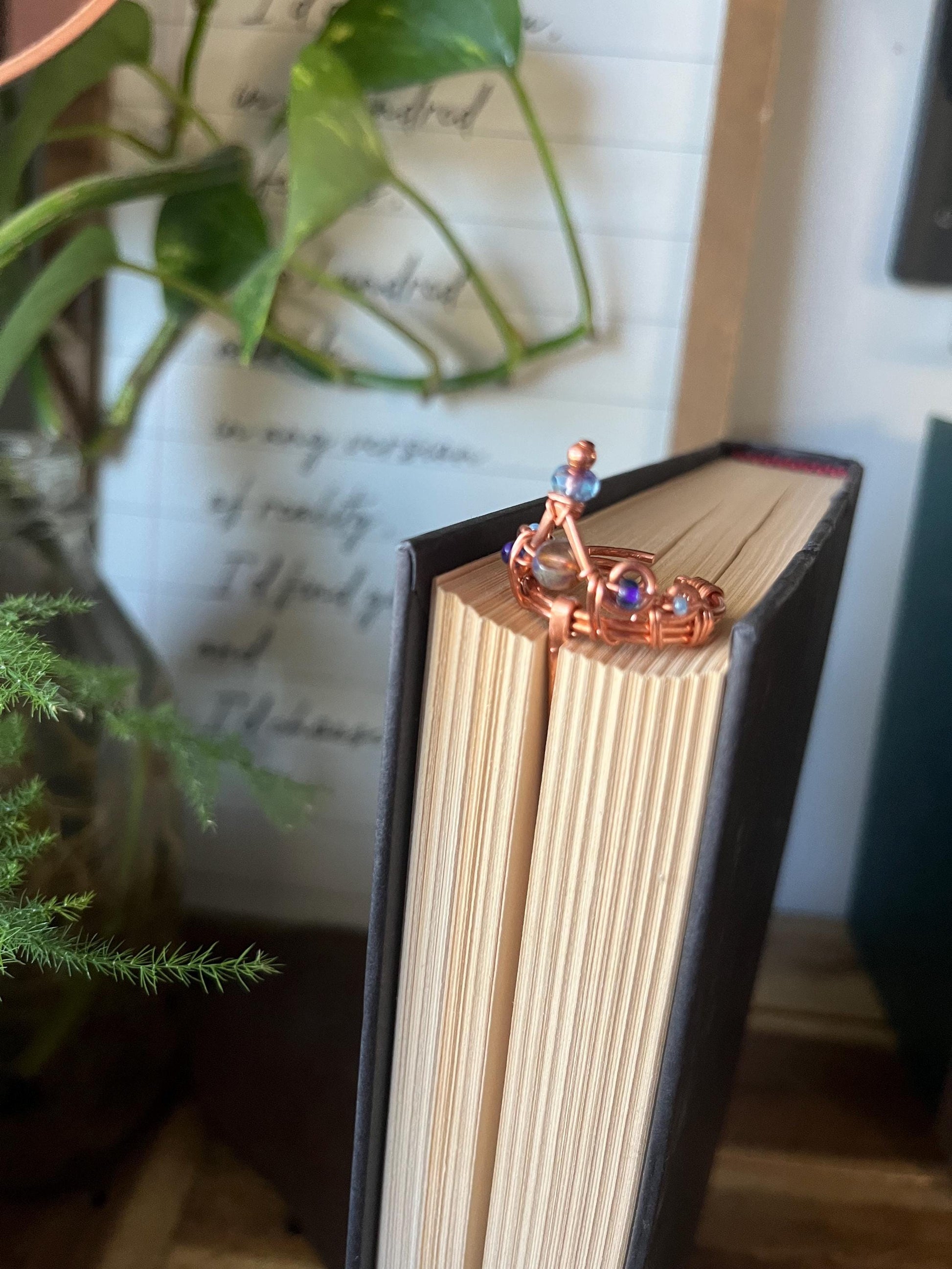 Fantasy Crown Tiara Book Mark Book Hook Handmade Copper Bookmark: Book Jewelry, Reader Bookish Gift, Book Club, 7 Year Anniversary Gift