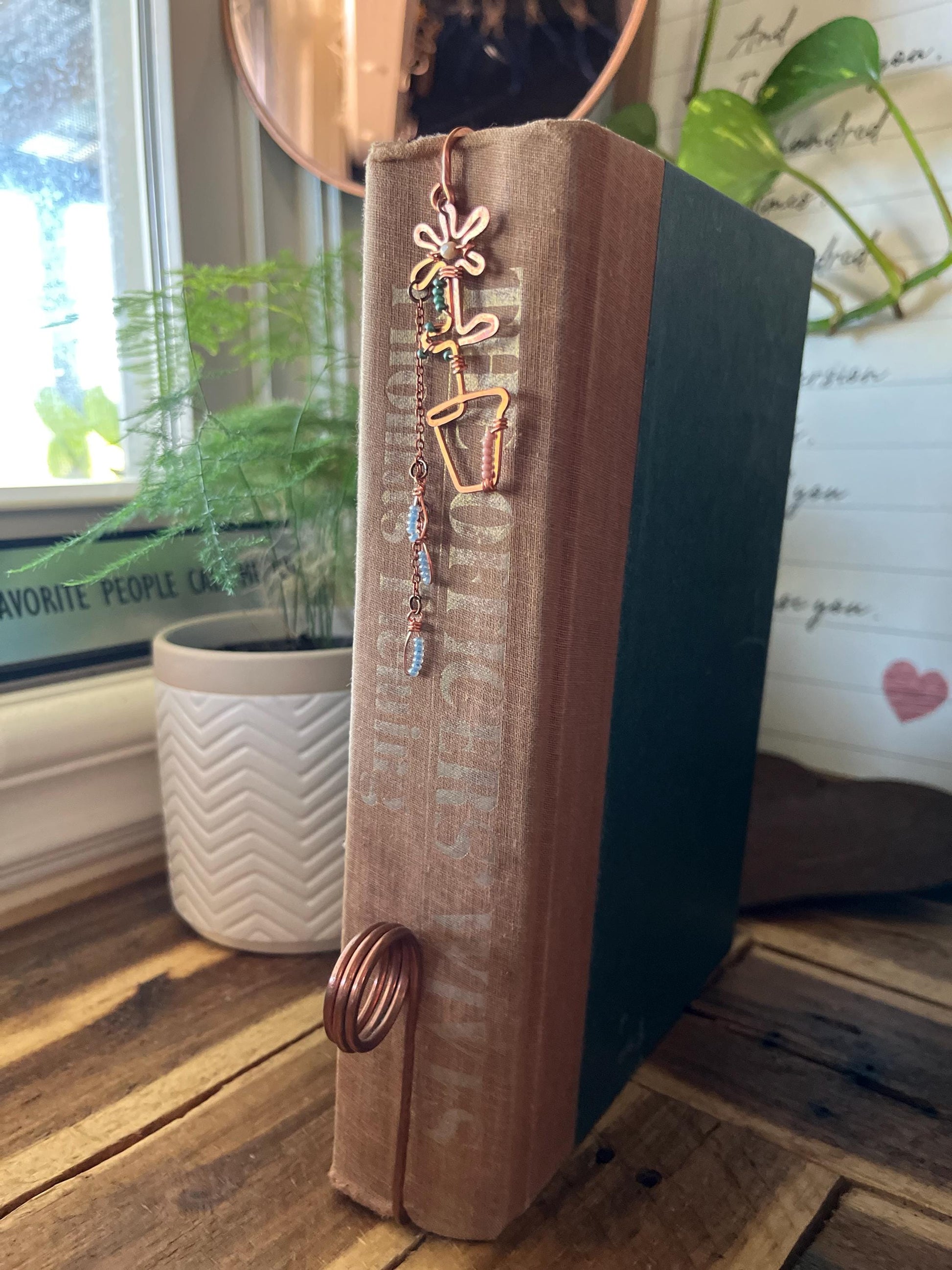 Flower Pot Book Mark Book Hook Handmade Copper Bookmark: Floral Book Jewelry, Reader Bookish Gift, Book Club, 7 Year Anniversary Gift