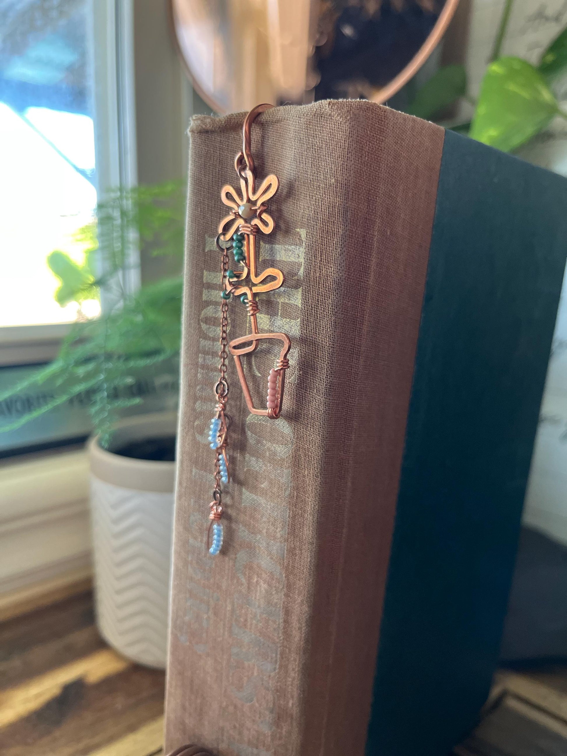 Flower Pot Book Mark Book Hook Handmade Copper Bookmark: Floral Book Jewelry, Reader Bookish Gift, Book Club, 7 Year Anniversary Gift