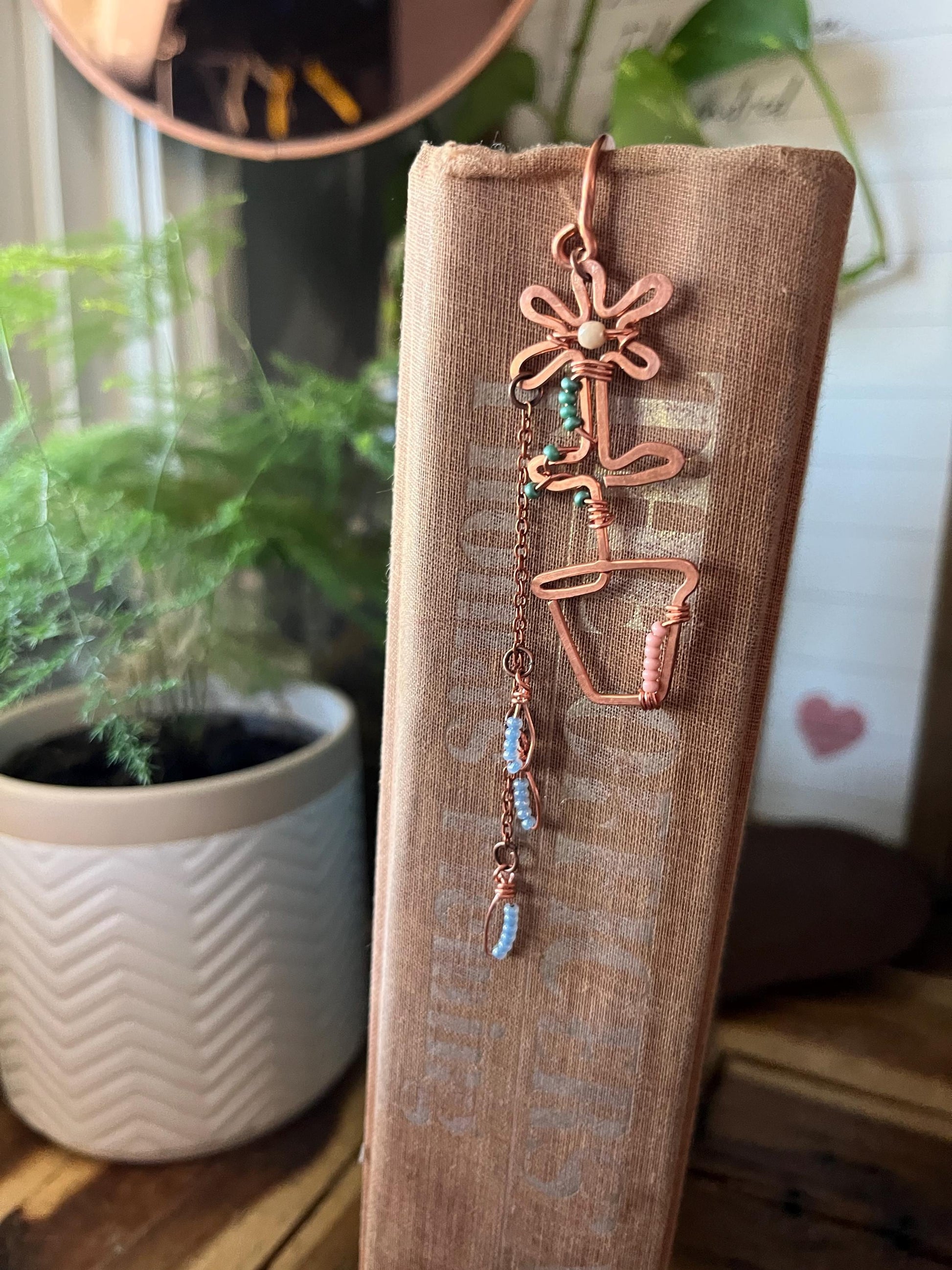 Flower Pot Book Mark Book Hook Handmade Copper Bookmark: Floral Book Jewelry, Reader Bookish Gift, Book Club, 7 Year Anniversary Gift