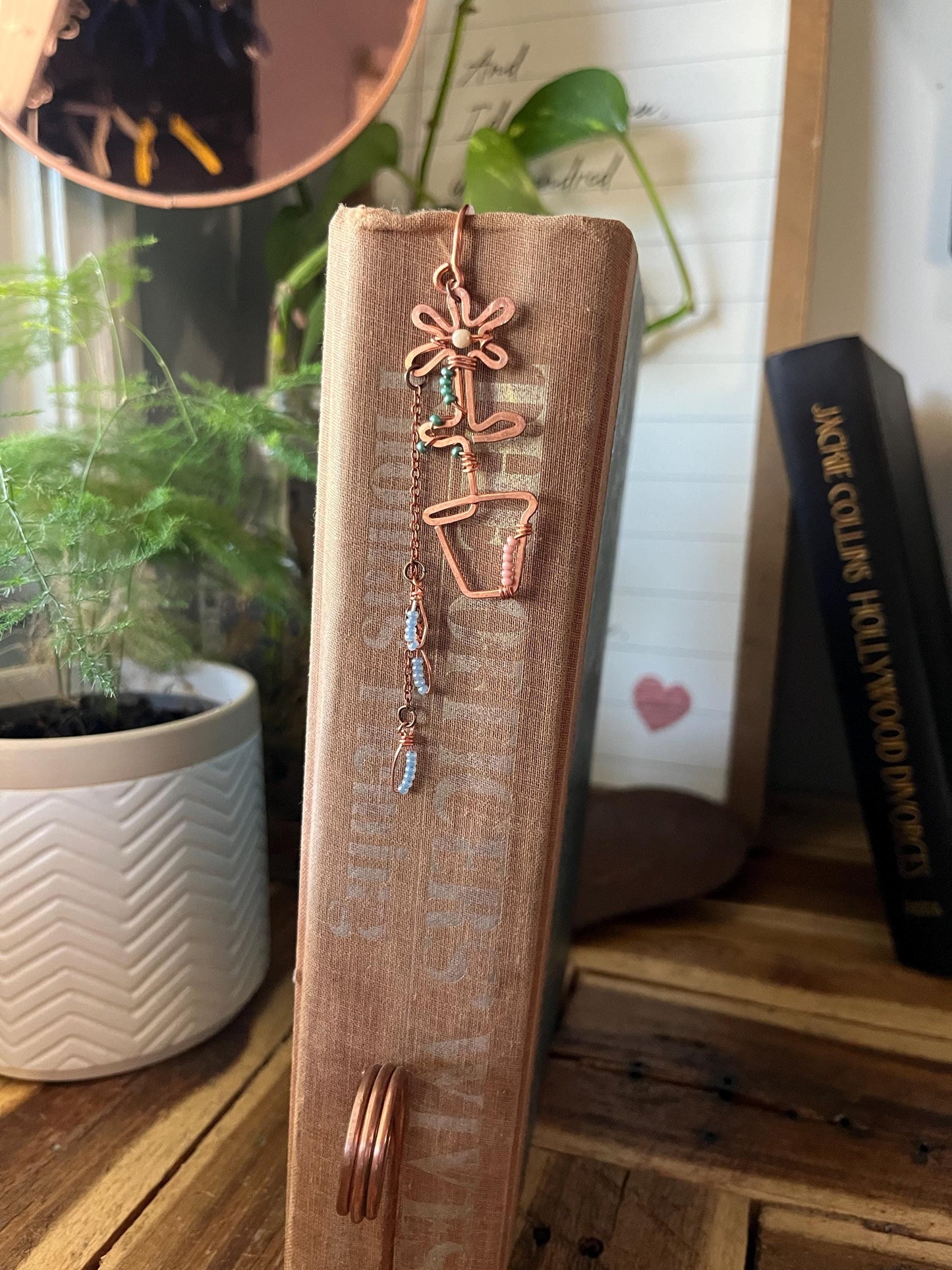 Flower Pot Book Mark Book Hook Handmade Copper Bookmark: Floral Book Jewelry, Reader Bookish Gift, Book Club, 7 Year Anniversary Gift