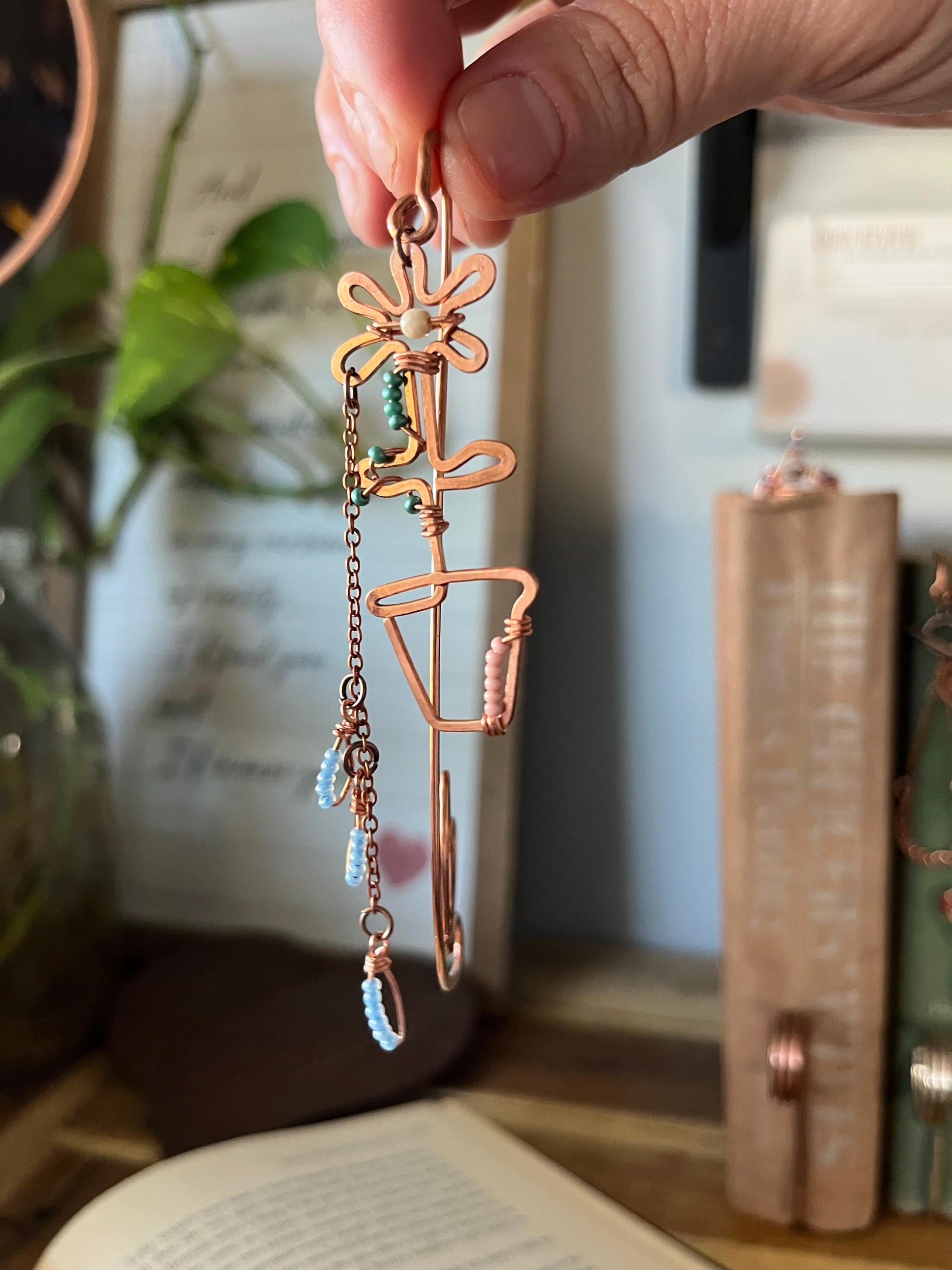 Flower Pot Book Mark Book Hook Handmade Copper Bookmark: Floral Book Jewelry, Reader Bookish Gift, Book Club, 7 Year Anniversary Gift