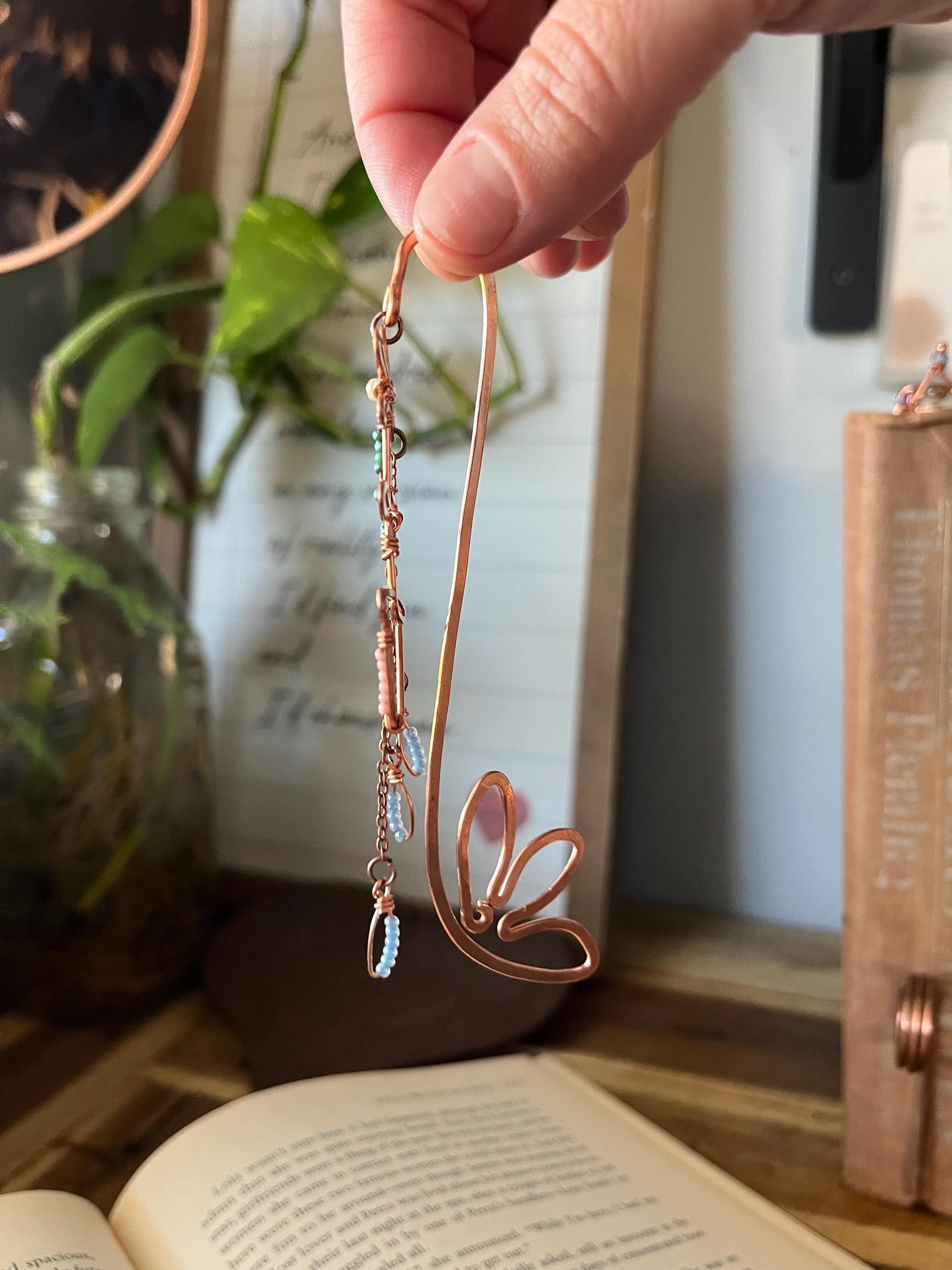 Flower Pot Book Mark Book Hook Handmade Copper Bookmark: Floral Book Jewelry, Reader Bookish Gift, Book Club, 7 Year Anniversary Gift