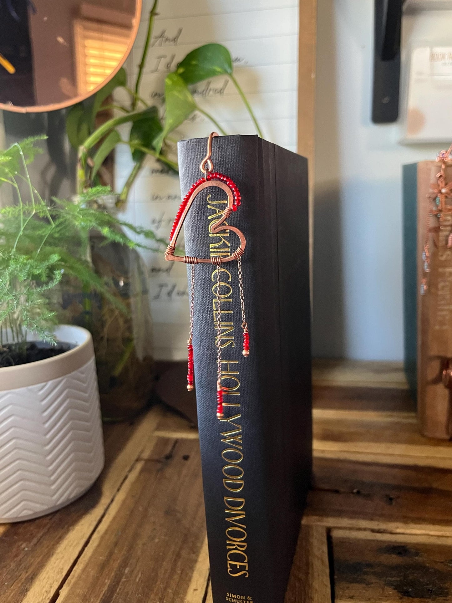 Red Bead Heart Book Mark Book Hook Handmade Copper Bookmark: Book Jewelry, Reader Bookish Gift, Book Club, 7 Year Anniversary Gift