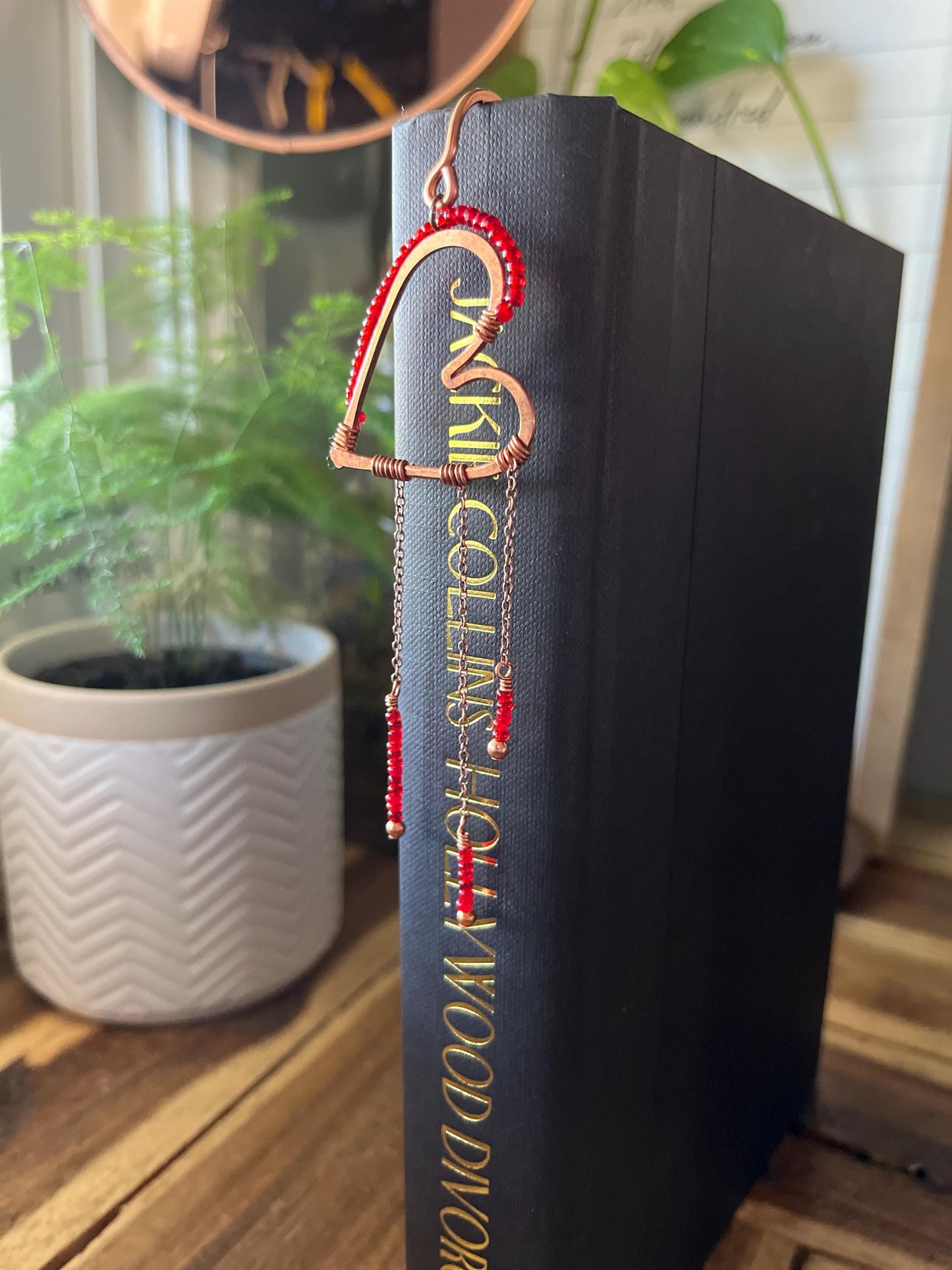 Red Bead Heart Book Mark Book Hook Handmade Copper Bookmark: Book Jewelry, Reader Bookish Gift, Book Club, 7 Year Anniversary Gift