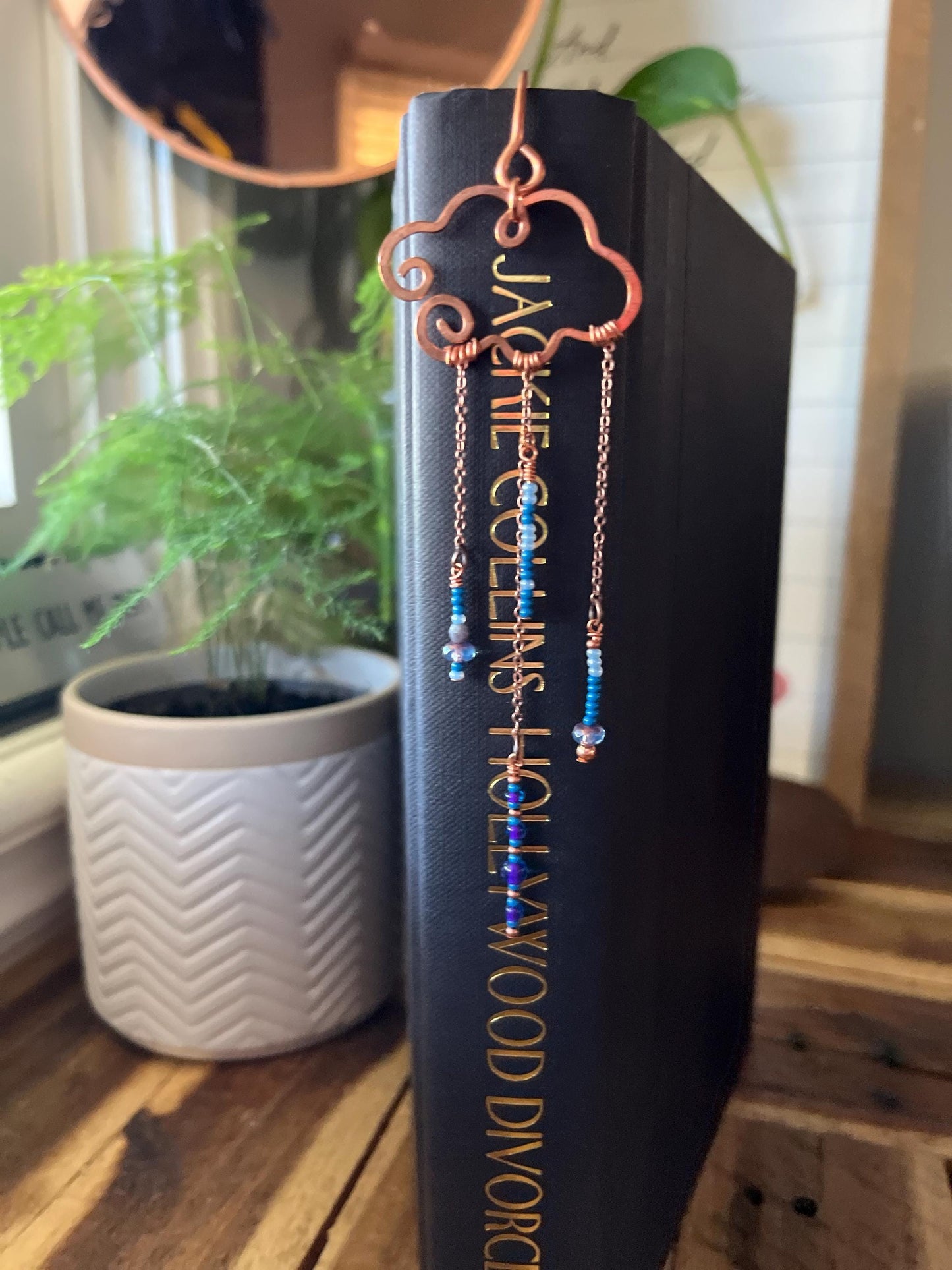 Rain Cloud Bead Book Mark Book Hook Handmade Copper Bookmark: Book Jewelry, Reader Bookish Gift, Book Club, 7 Year Anniversary Gift