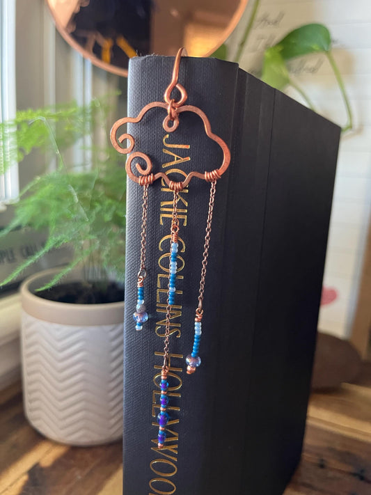 Rain Cloud Bead Book Mark Book Hook Handmade Copper Bookmark: Book Jewelry, Reader Bookish Gift, Book Club, 7 Year Anniversary Gift