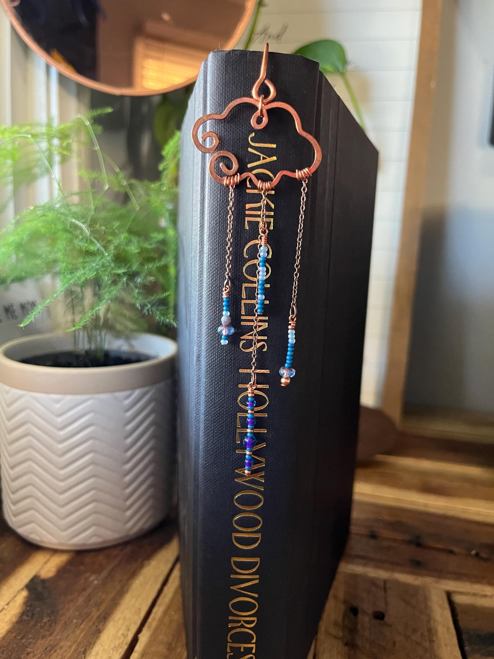 Rain Cloud Bead Book Mark Book Hook Handmade Copper Bookmark: Book Jewelry, Reader Bookish Gift, Book Club, 7 Year Anniversary Gift