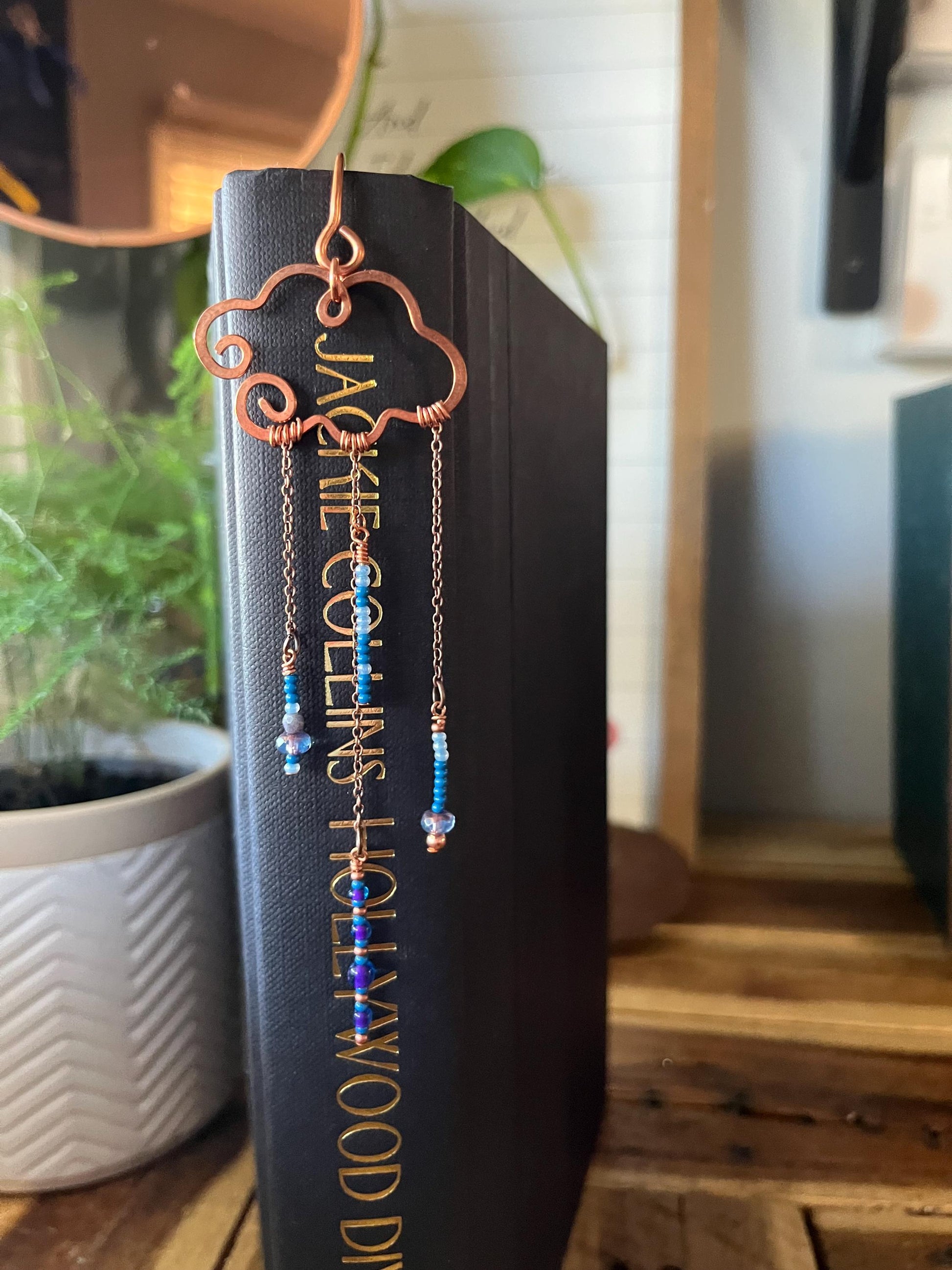Rain Cloud Bead Book Mark Book Hook Handmade Copper Bookmark: Book Jewelry, Reader Bookish Gift, Book Club, 7 Year Anniversary Gift