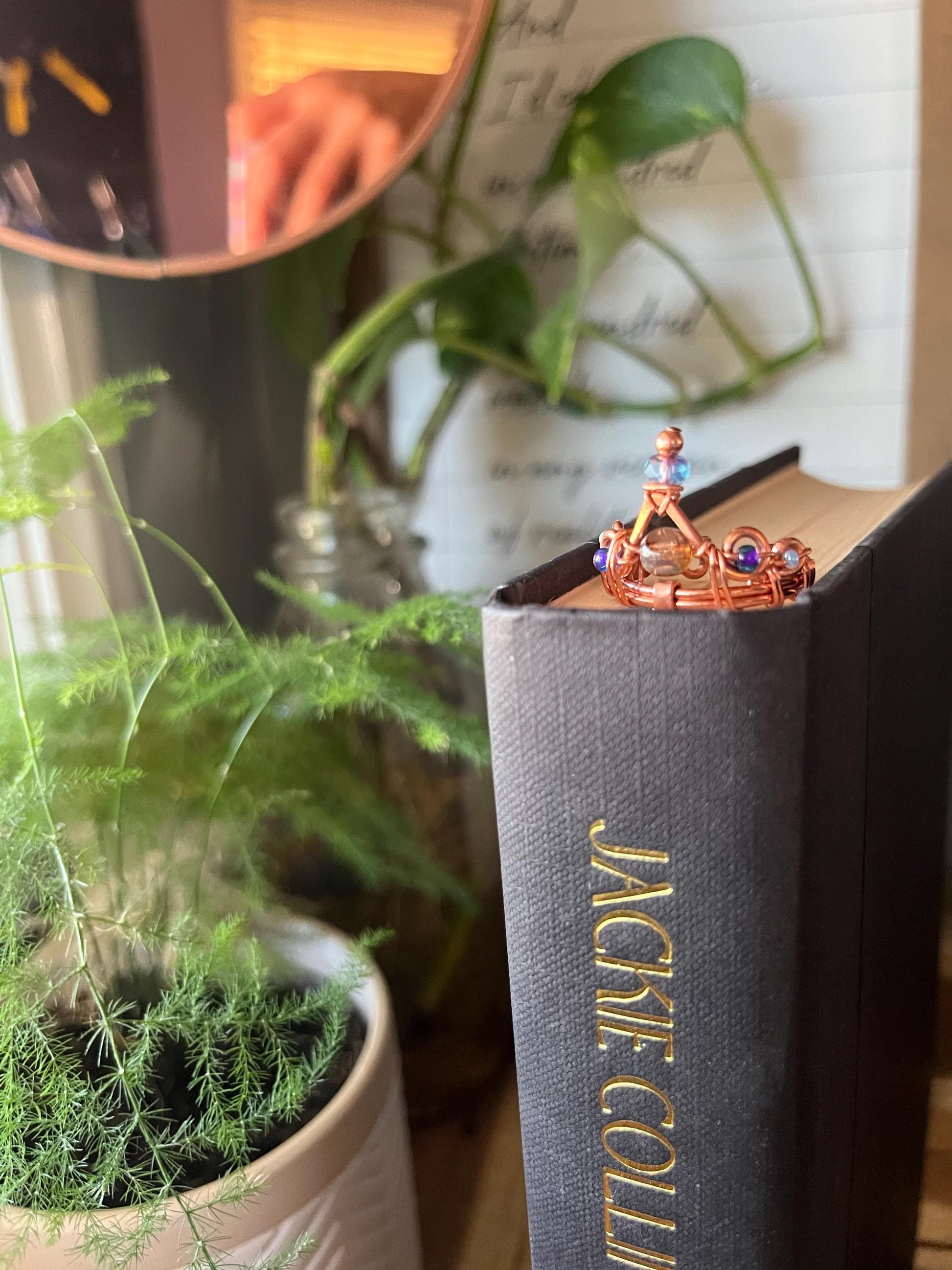 Fantasy Crown Tiara Book Mark Book Hook Handmade Copper Bookmark: Book Jewelry, Reader Bookish Gift, Book Club, 7 Year Anniversary Gift