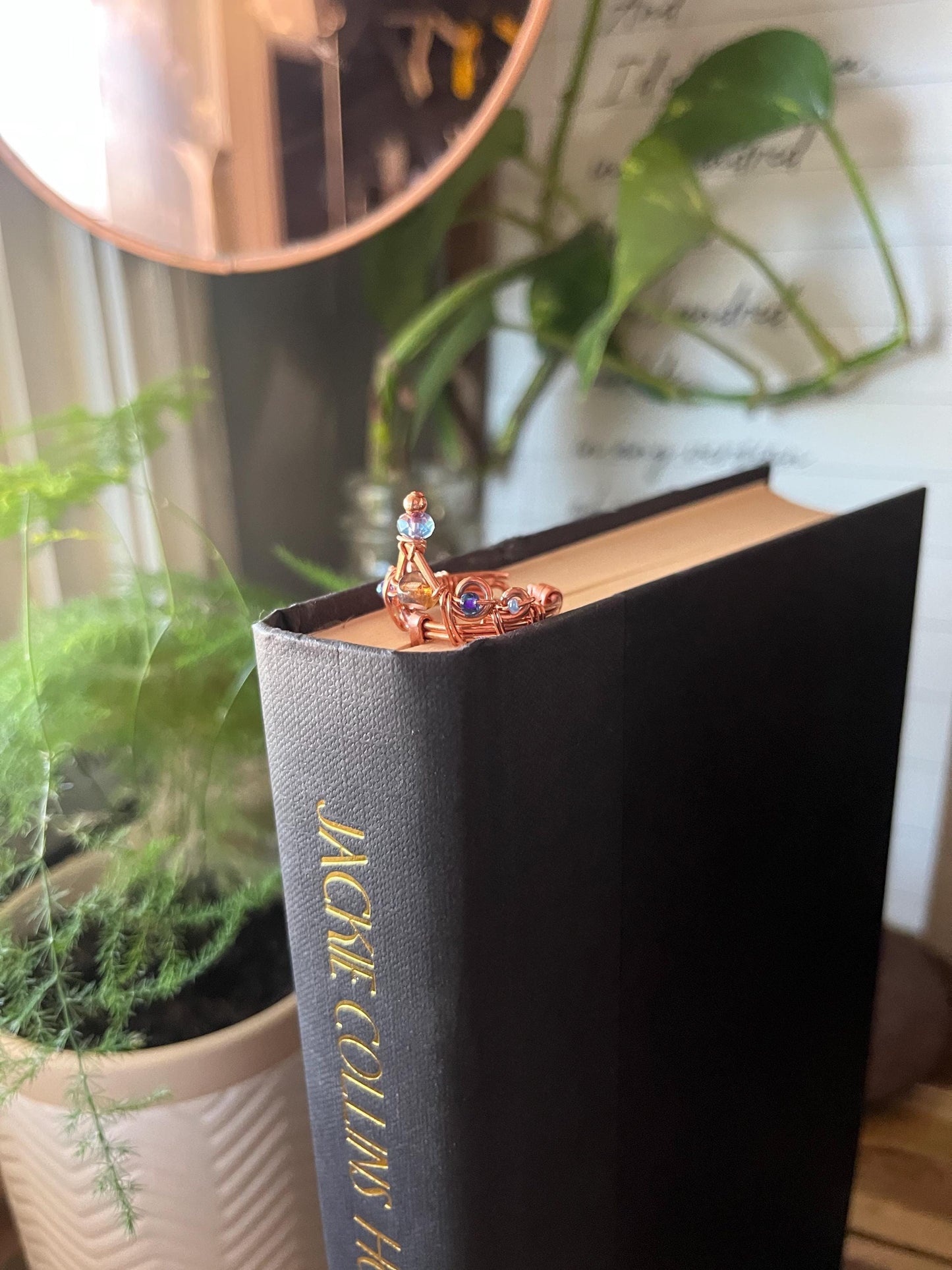 Fantasy Crown Tiara Book Mark Book Hook Handmade Copper Bookmark: Book Jewelry, Reader Bookish Gift, Book Club, 7 Year Anniversary Gift