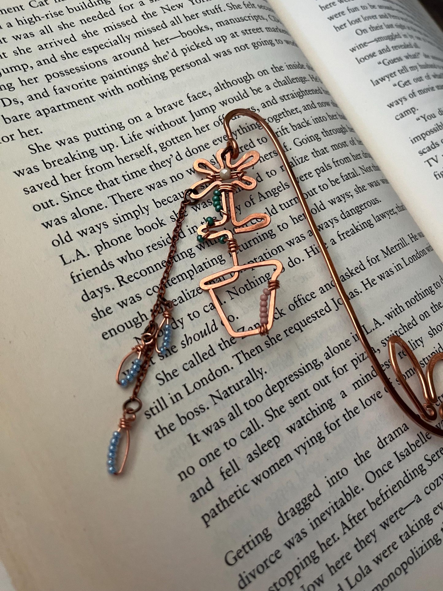 Flower Pot Book Mark Book Hook Handmade Copper Bookmark: Floral Book Jewelry, Reader Bookish Gift, Book Club, 7 Year Anniversary Gift