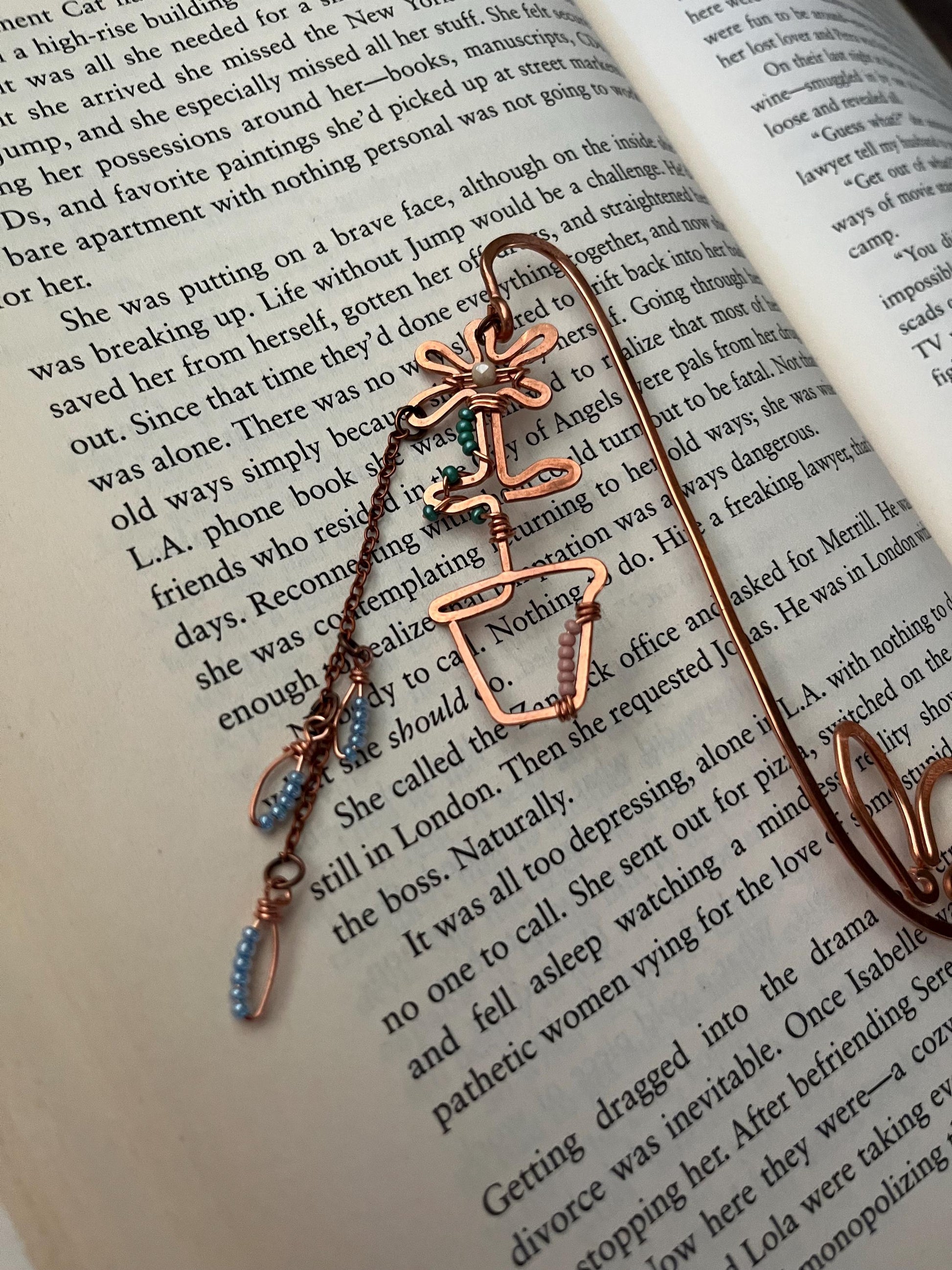 Flower Pot Book Mark Book Hook Handmade Copper Bookmark: Floral Book Jewelry, Reader Bookish Gift, Book Club, 7 Year Anniversary Gift