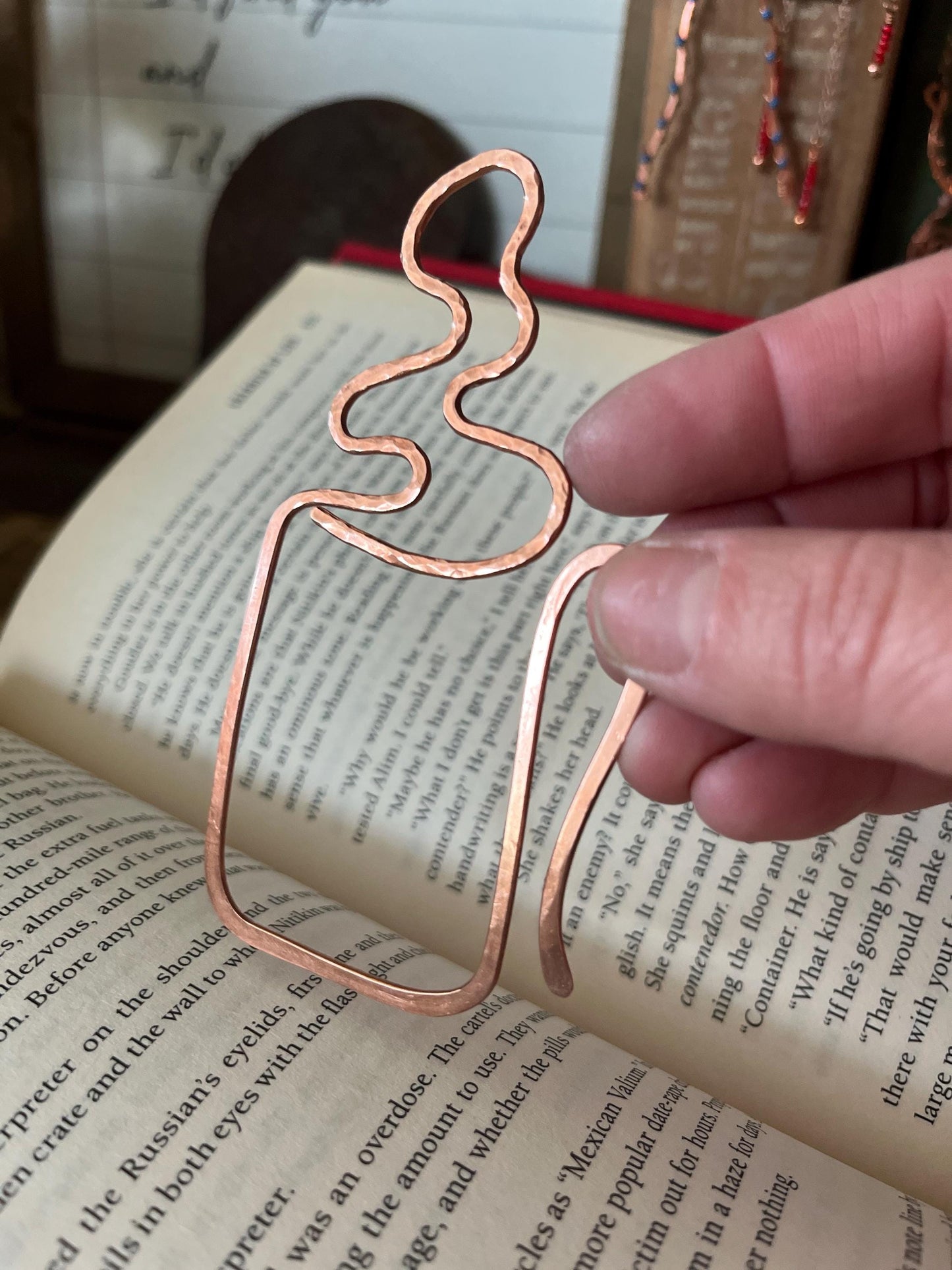Copper Coffee Mug Handmade Bookmark: Book Lover Gift Reading Stationary