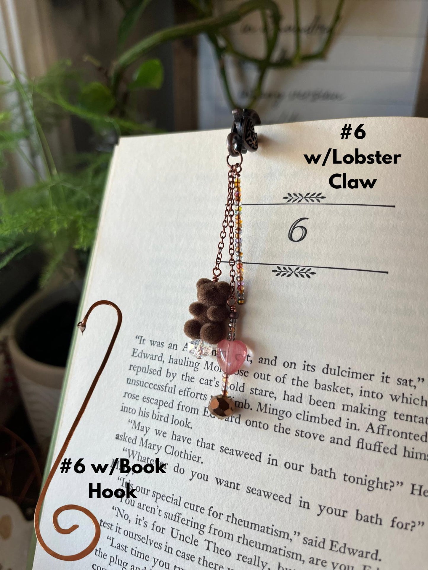Copper Bead Charm Bookmark Combo: Lobster Claw Hook for Journal/Kindle Charm or Book Hook, Purse Charm by Copper Deflections