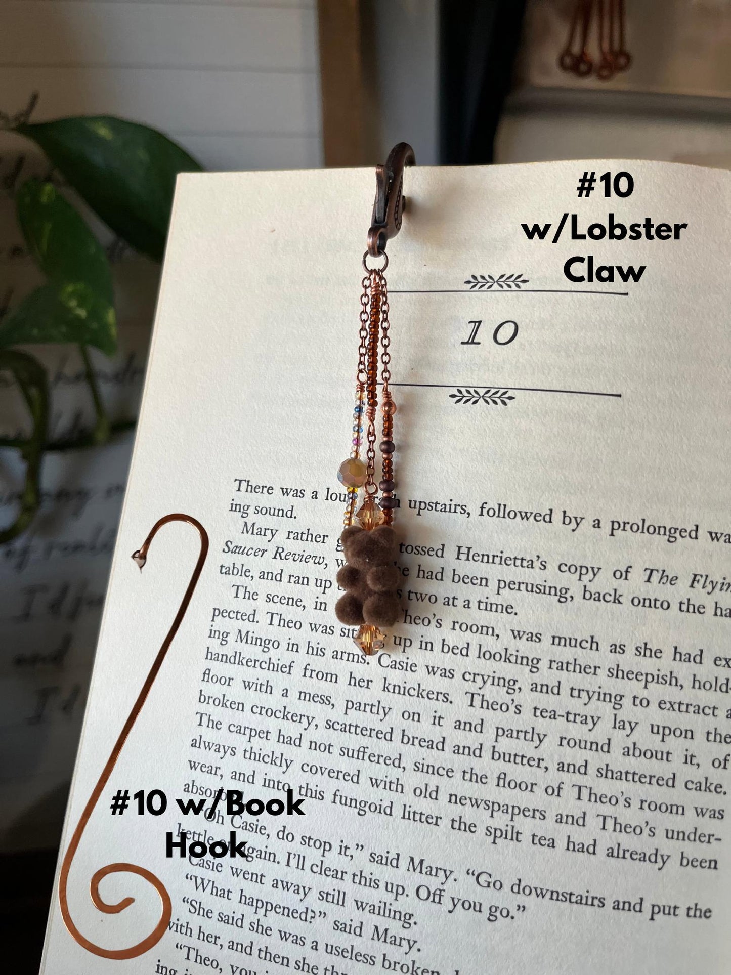 Copper Bead Charm Bookmark Combo: Lobster Claw Hook for Journal/Kindle Charm or Book Hook, Purse Charm by Copper Deflections