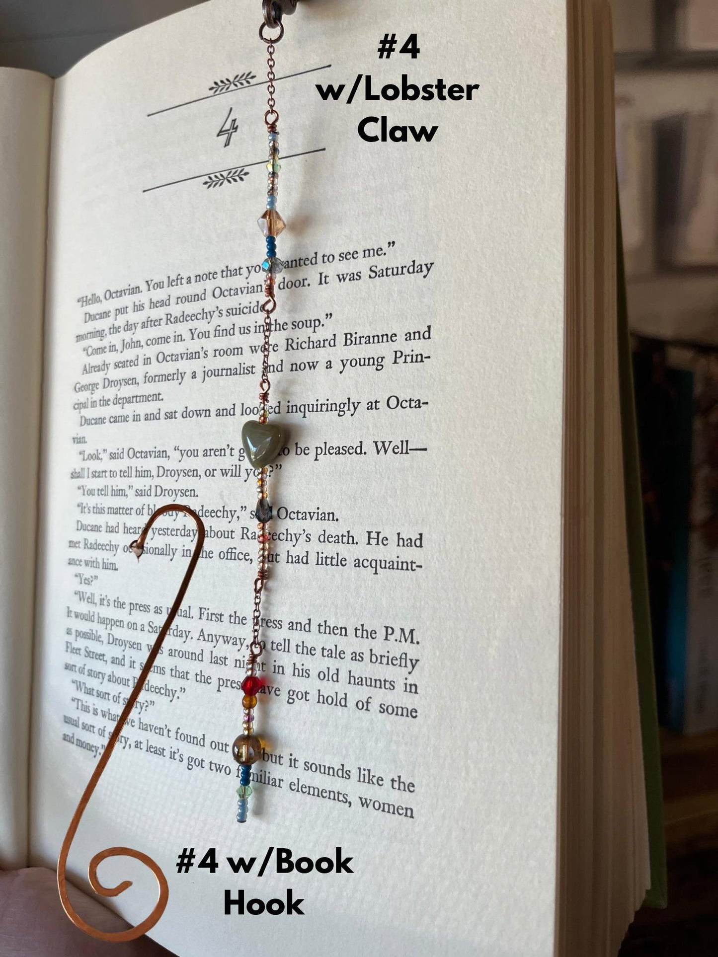 Copper Bead Charm Bookmark Combo: Lobster Claw Hook for Journal/Kindle Charm or Book Hook, Purse Charm by Copper Deflections