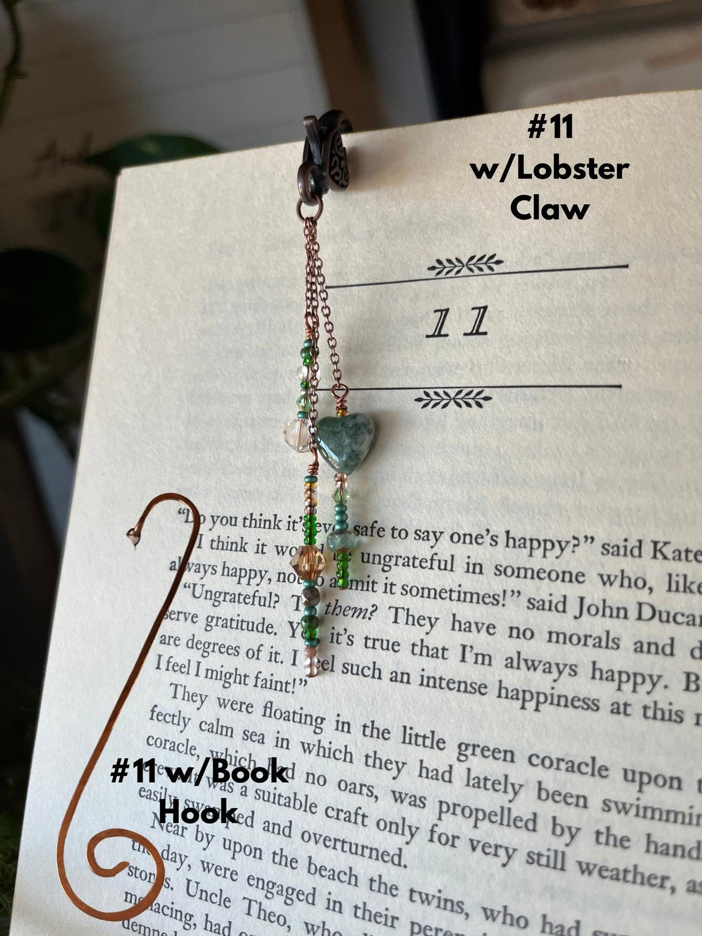 Copper Bead Charm Bookmark Combo: Lobster Claw Hook for Journal/Kindle Charm or Book Hook, Purse Charm by Copper Deflections