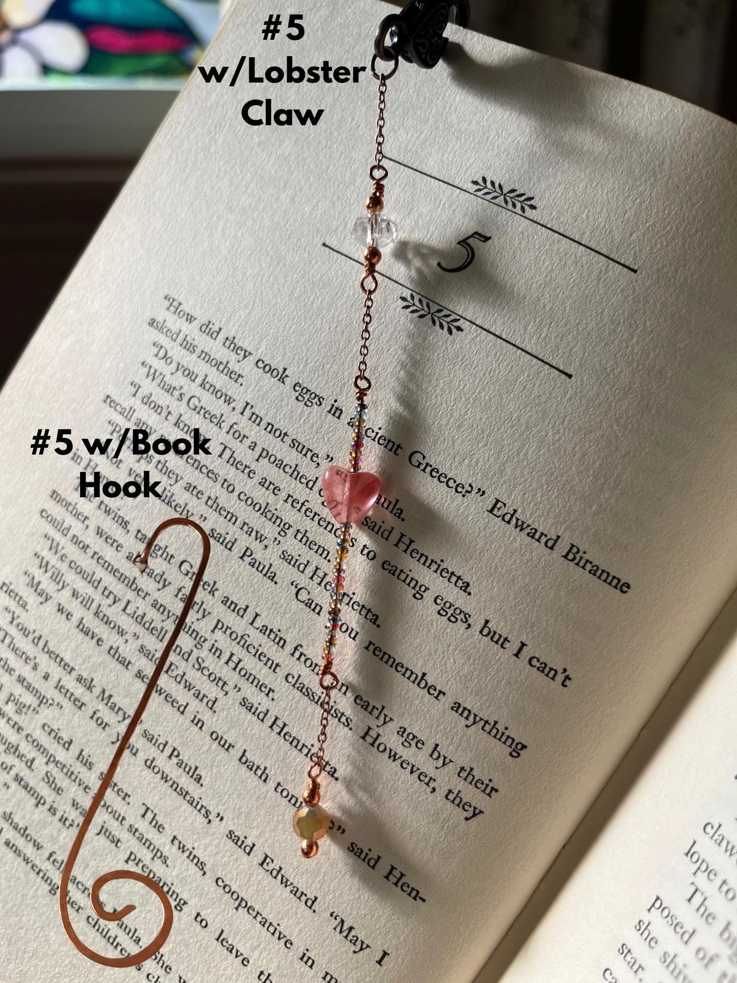 Copper Bead Charm Bookmark Combo: Lobster Claw Hook for Journal/Kindle Charm or Book Hook, Purse Charm by Copper Deflections