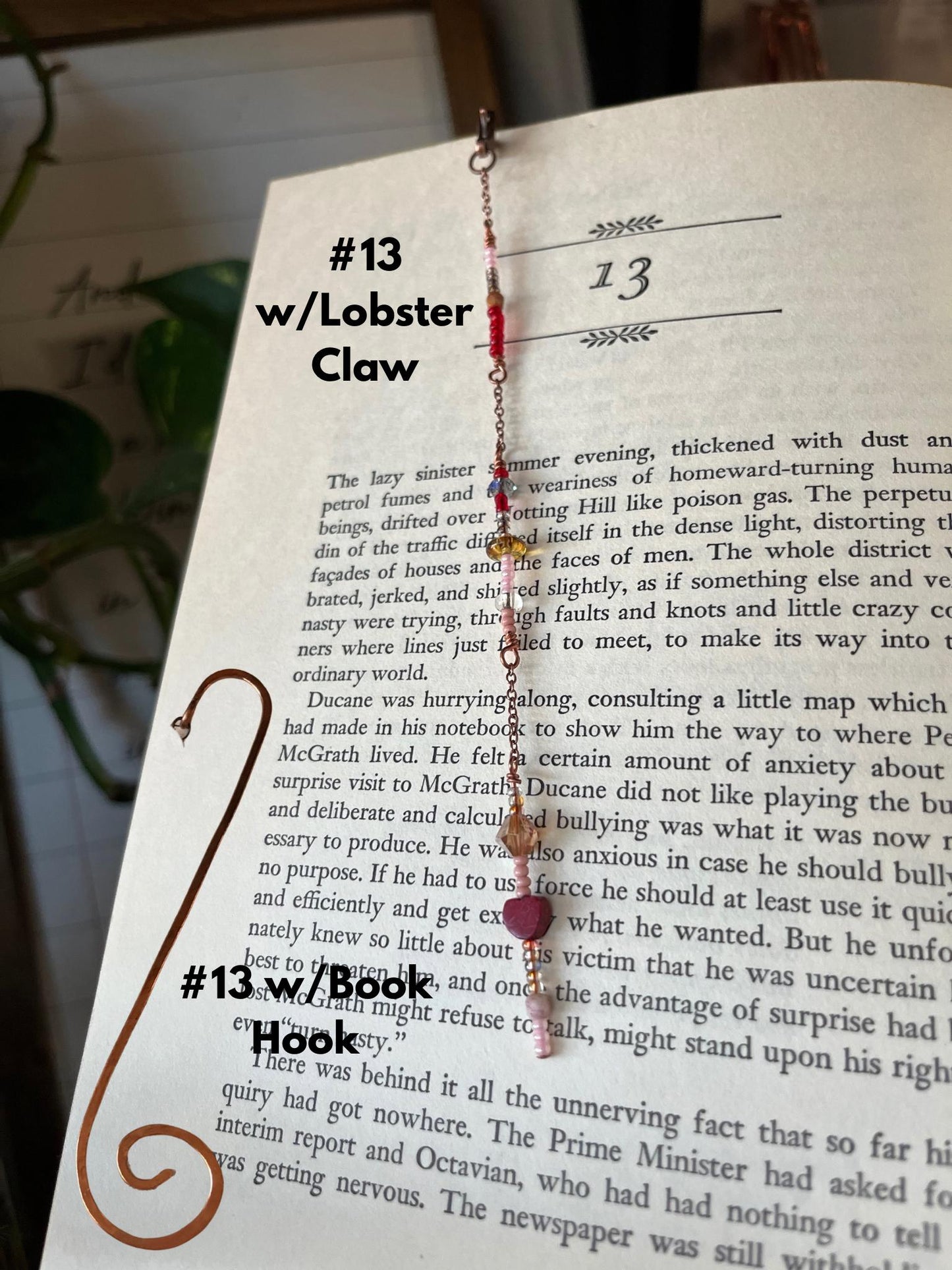 Copper Bead Charm Bookmark Combo: Lobster Claw Hook for Journal/Kindle Charm or Book Hook, Purse Charm by Copper Deflections