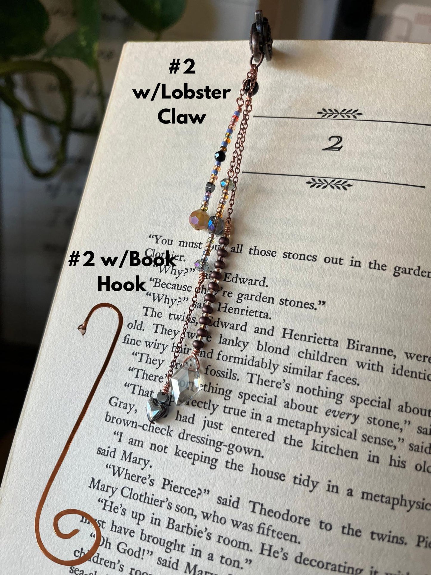 Copper Bead Charm Bookmark Combo: Lobster Claw Hook for Journal/Kindle Charm or Book Hook, Purse Charm by Copper Deflections