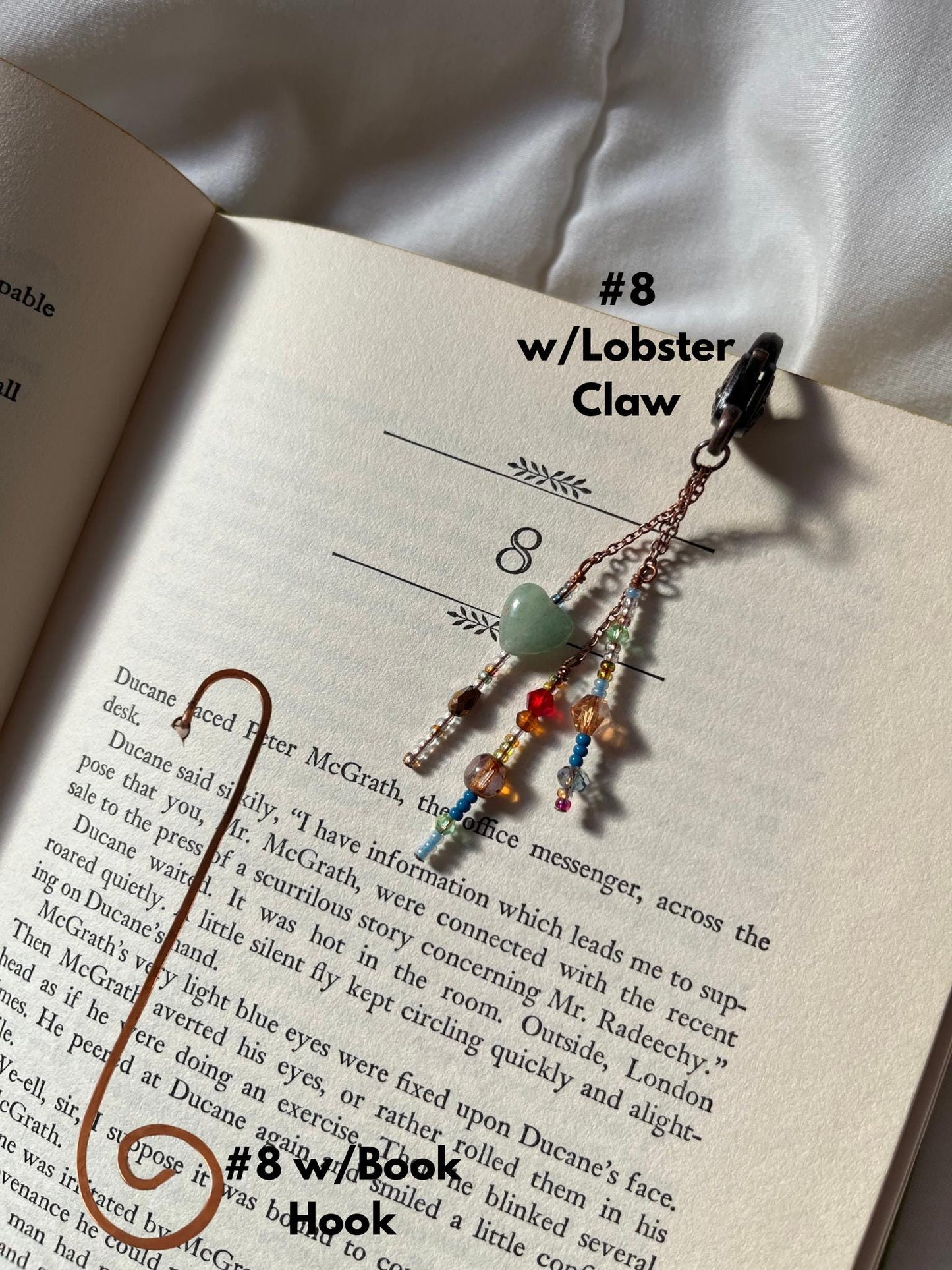 Copper Bead Charm Bookmark Combo: Lobster Claw Hook for Journal/Kindle Charm or Book Hook, Purse Charm by Copper Deflections