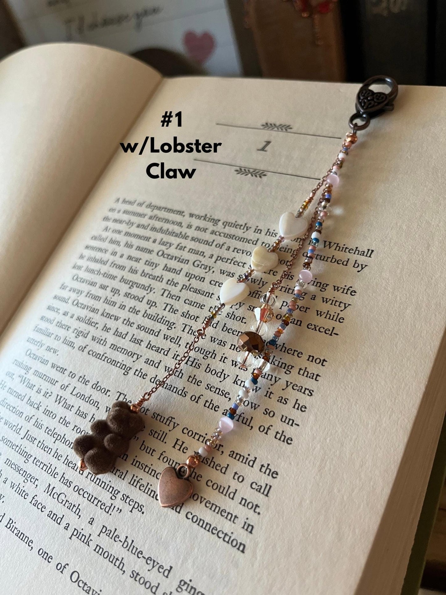 Copper Bead Charm Bookmark Combo: Lobster Claw Hook for Journal/Kindle Charm or Book Hook, Purse Charm by Copper Deflections
