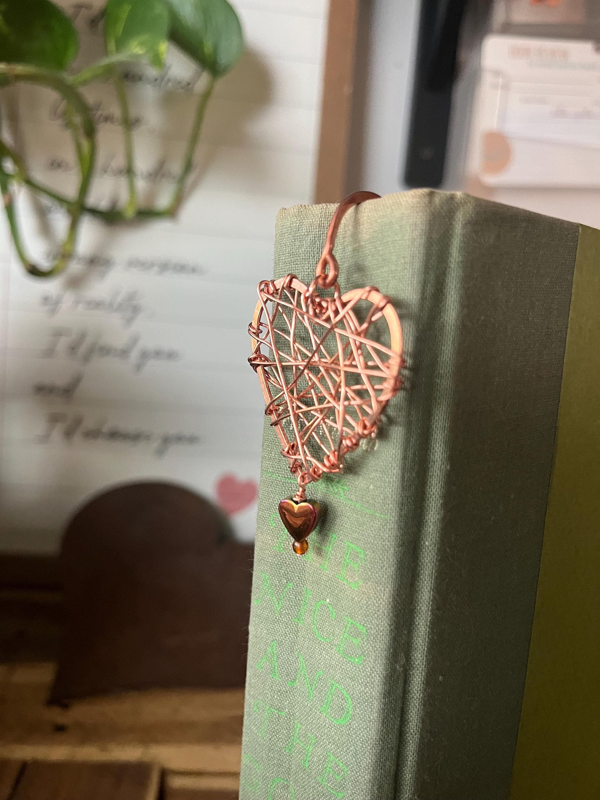 Heart Wire wrapped Book Hook Handmade Copper Bookmark: Book Jewelry, Reader Bookish Gift, Book Club, 7 Year Anniversary, Reading Healed Me
