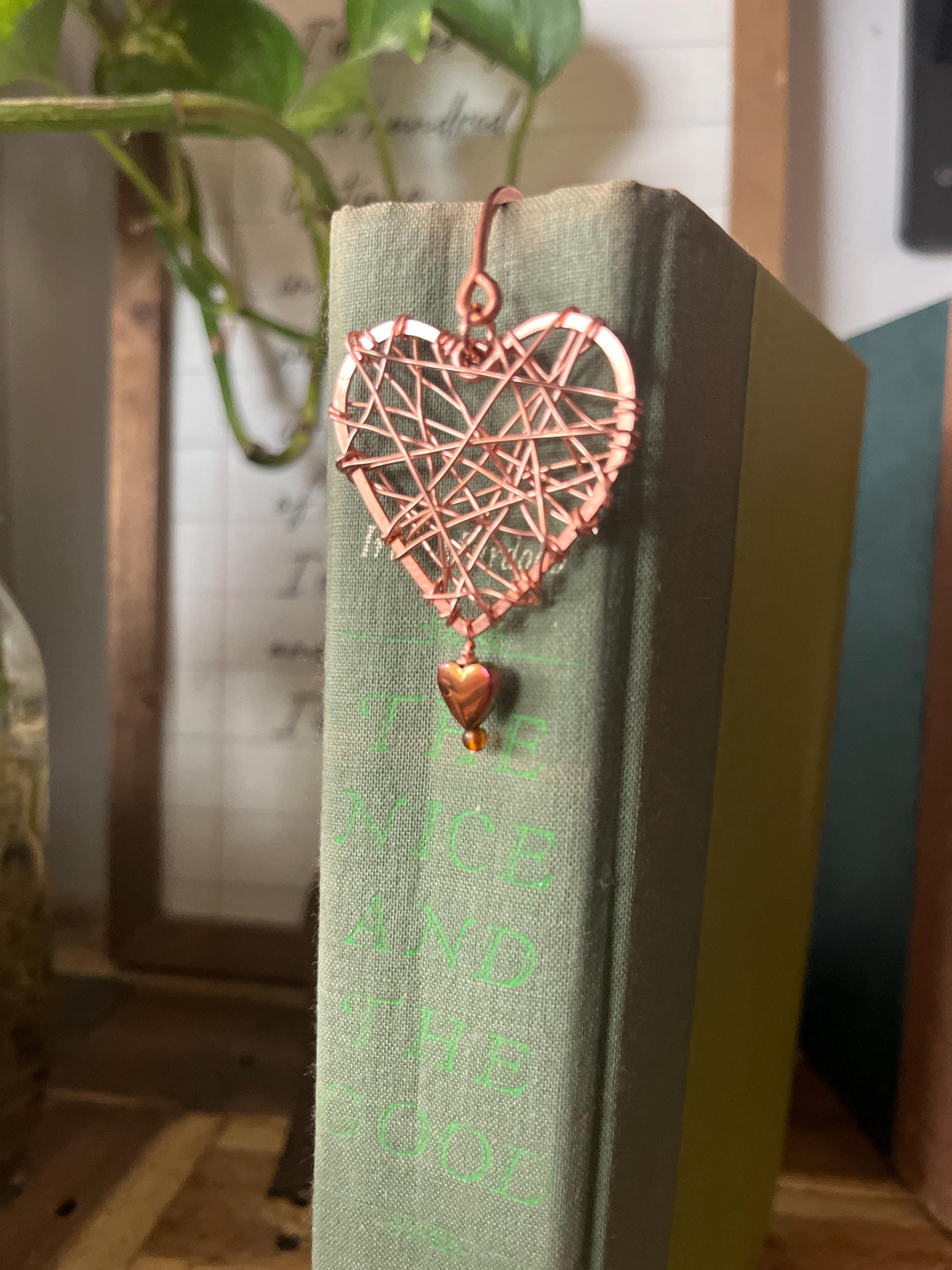 Heart Wire wrapped Book Hook Handmade Copper Bookmark: Book Jewelry, Reader Bookish Gift, Book Club, 7 Year Anniversary, Reading Healed Me
