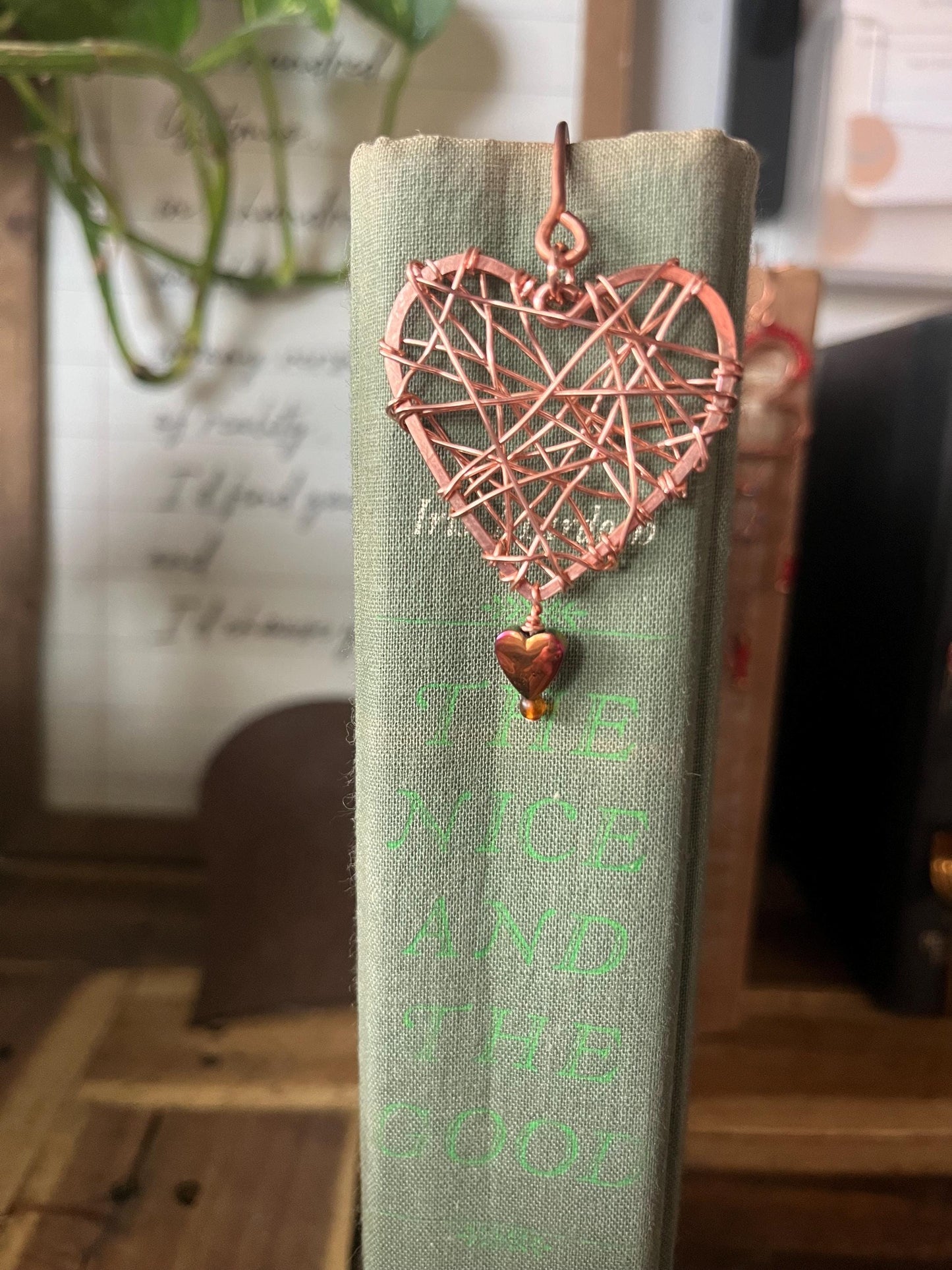 Heart Wire wrapped Book Hook Handmade Copper Bookmark: Book Jewelry, Reader Bookish Gift, Book Club, 7 Year Anniversary, Reading Healed Me